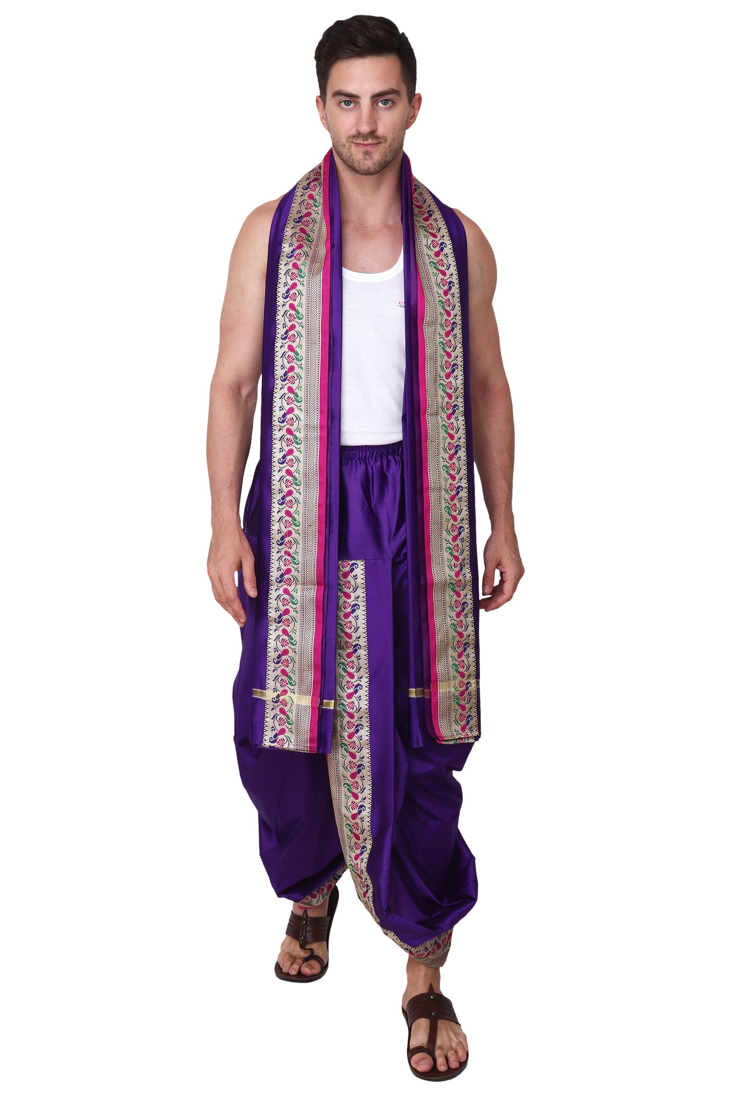 Readymade Dhoti for Men, Velcro Style Stitched Mens Silk Dhoti Pant Set, Free Size