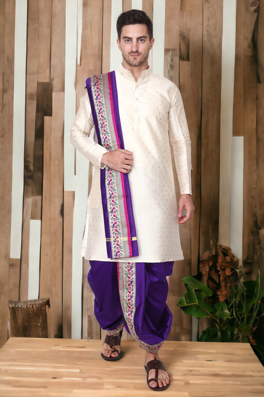 Dhoti Kurta Set for Men with Stole - Sherwani Style - Mens Wedding Dress