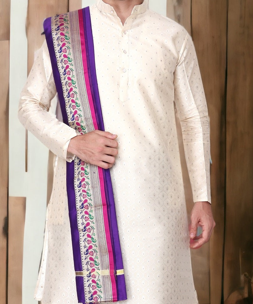 Dhoti Kurta Set for Men with Stole - Sherwani Style - Mens Wedding Dress