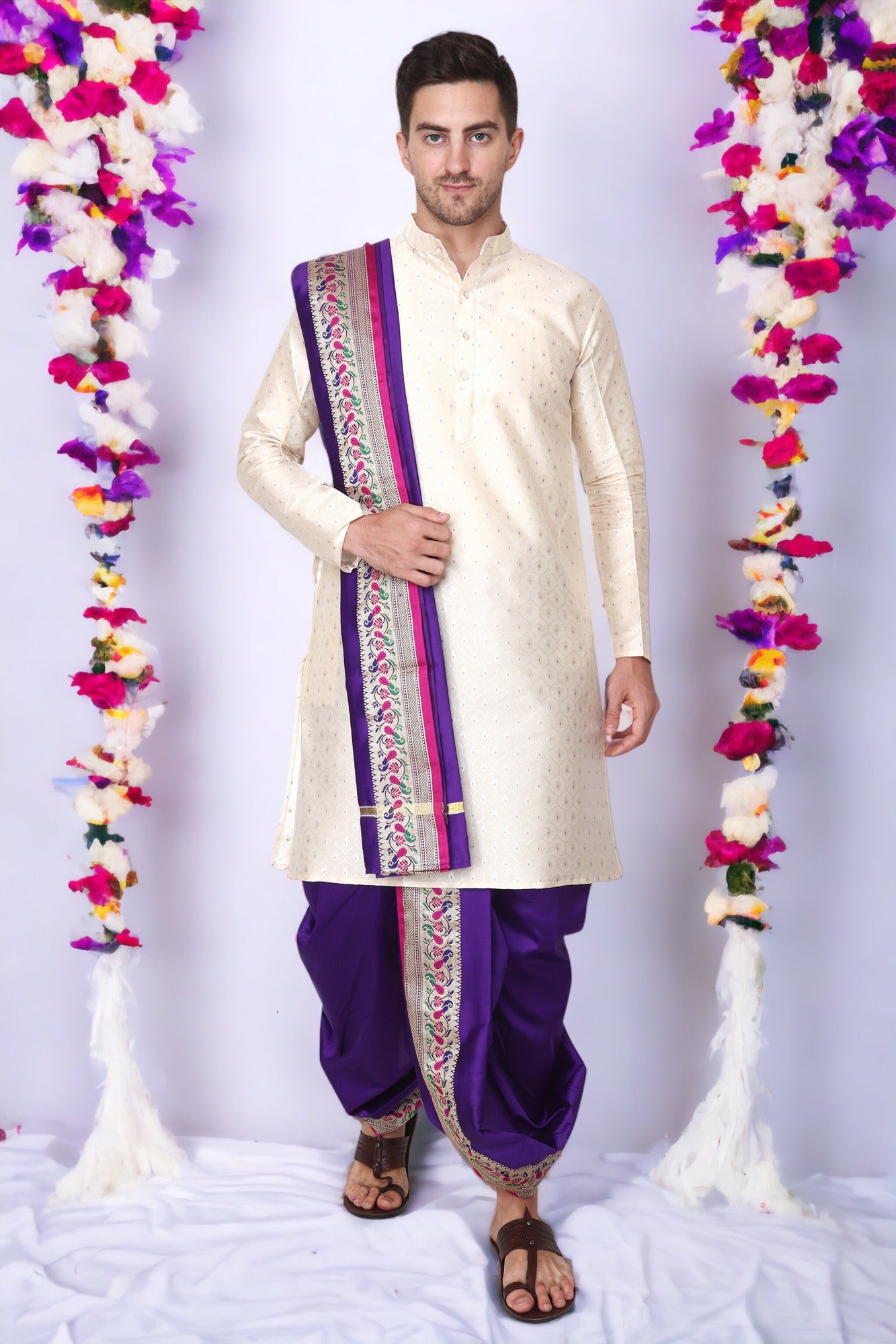 Dhoti Kurta Set for Men with Stole - Sherwani Style - Mens Wedding Dress