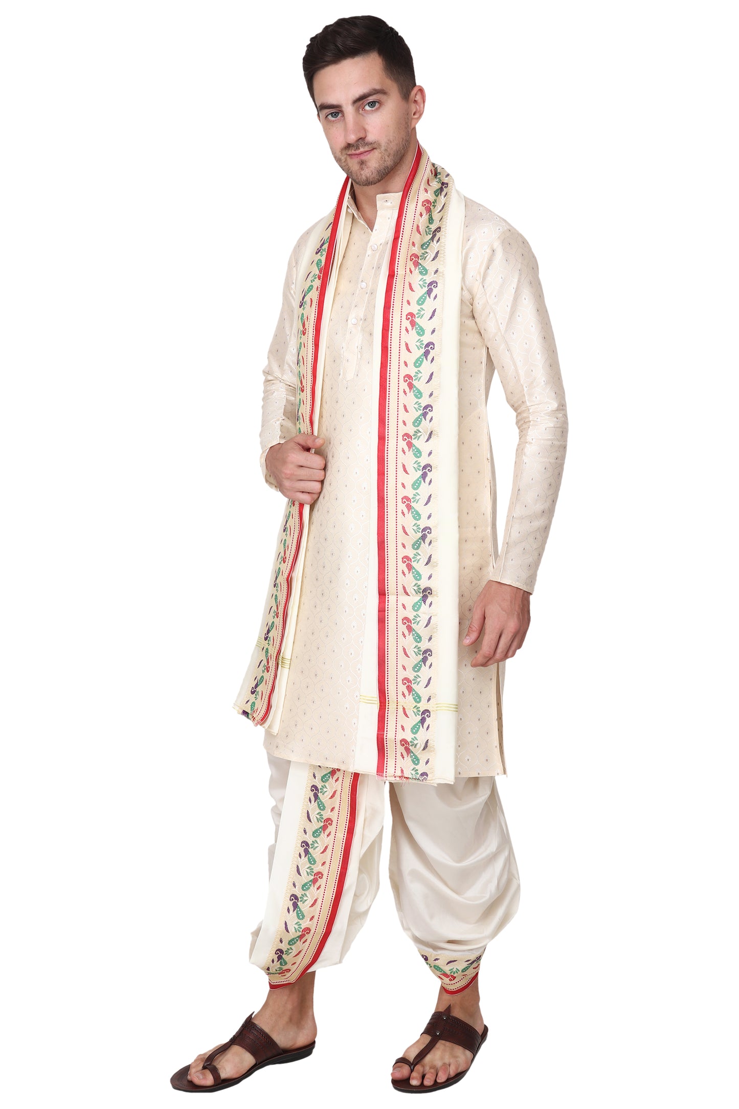 Readymade Dhoti for Men, Velcro Style Stitched Mens Silk Dhoti Pant Set, Free Size