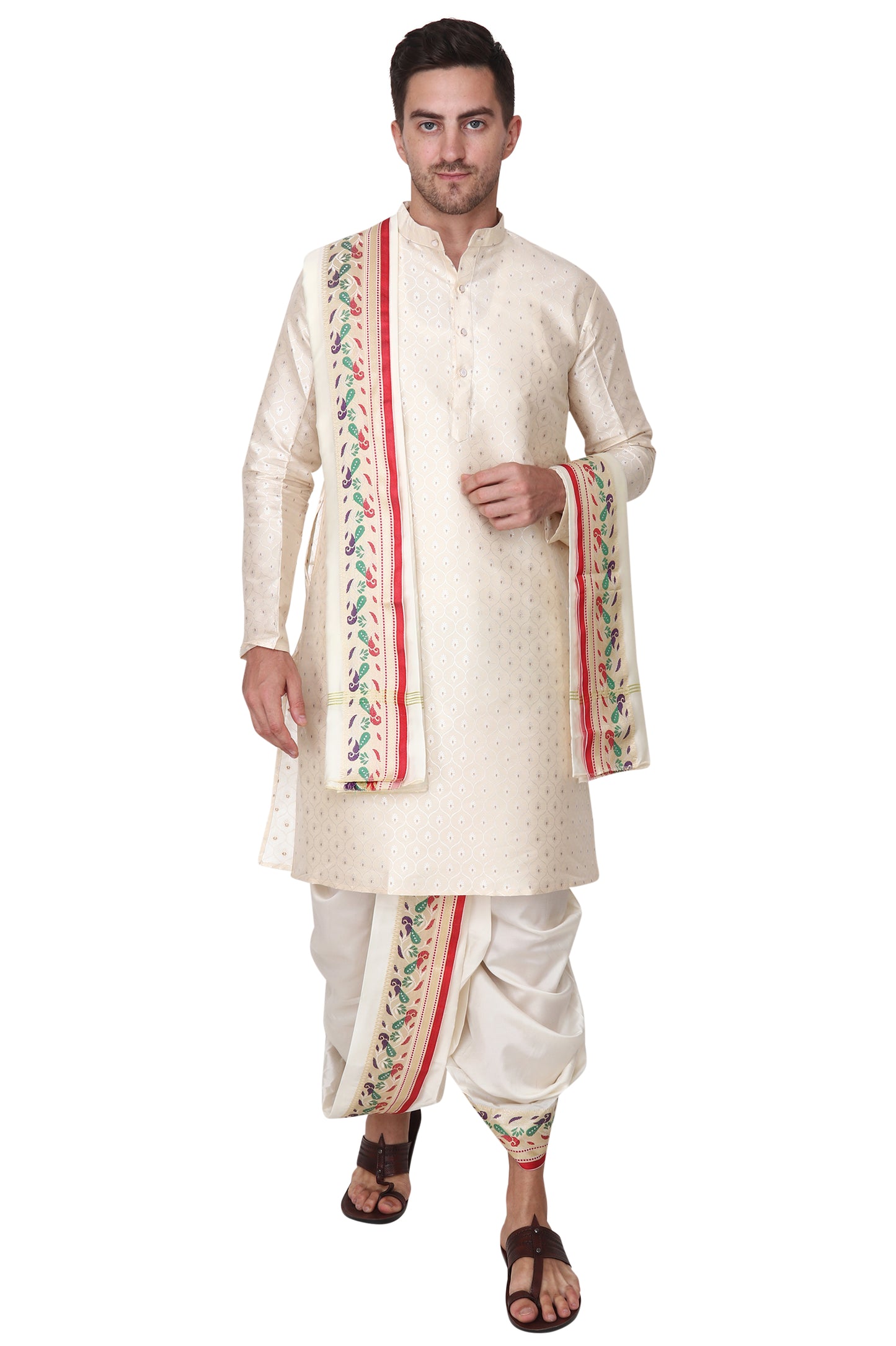 Dhoti Kurta Set for Men with Stole - Sherwani Style - Mens Wedding Dress