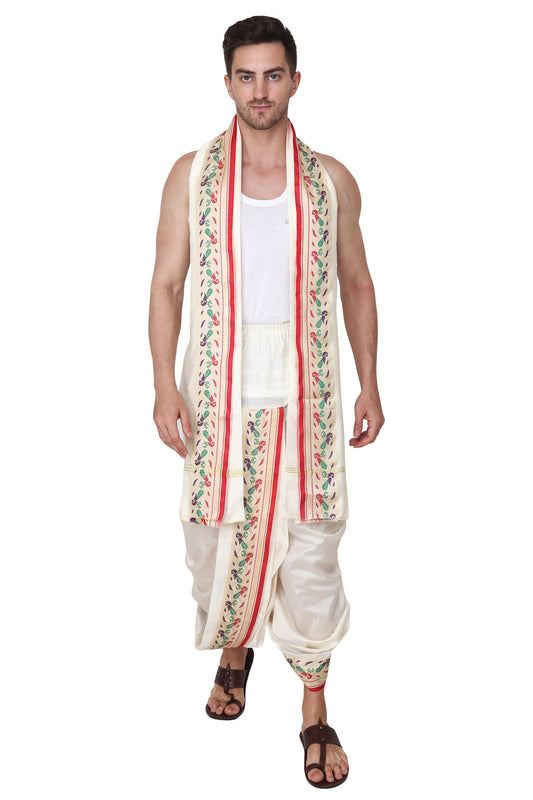 Readymade Dhoti for Men, Velcro Style Stitched Mens Silk Dhoti Pant Set, Free Size