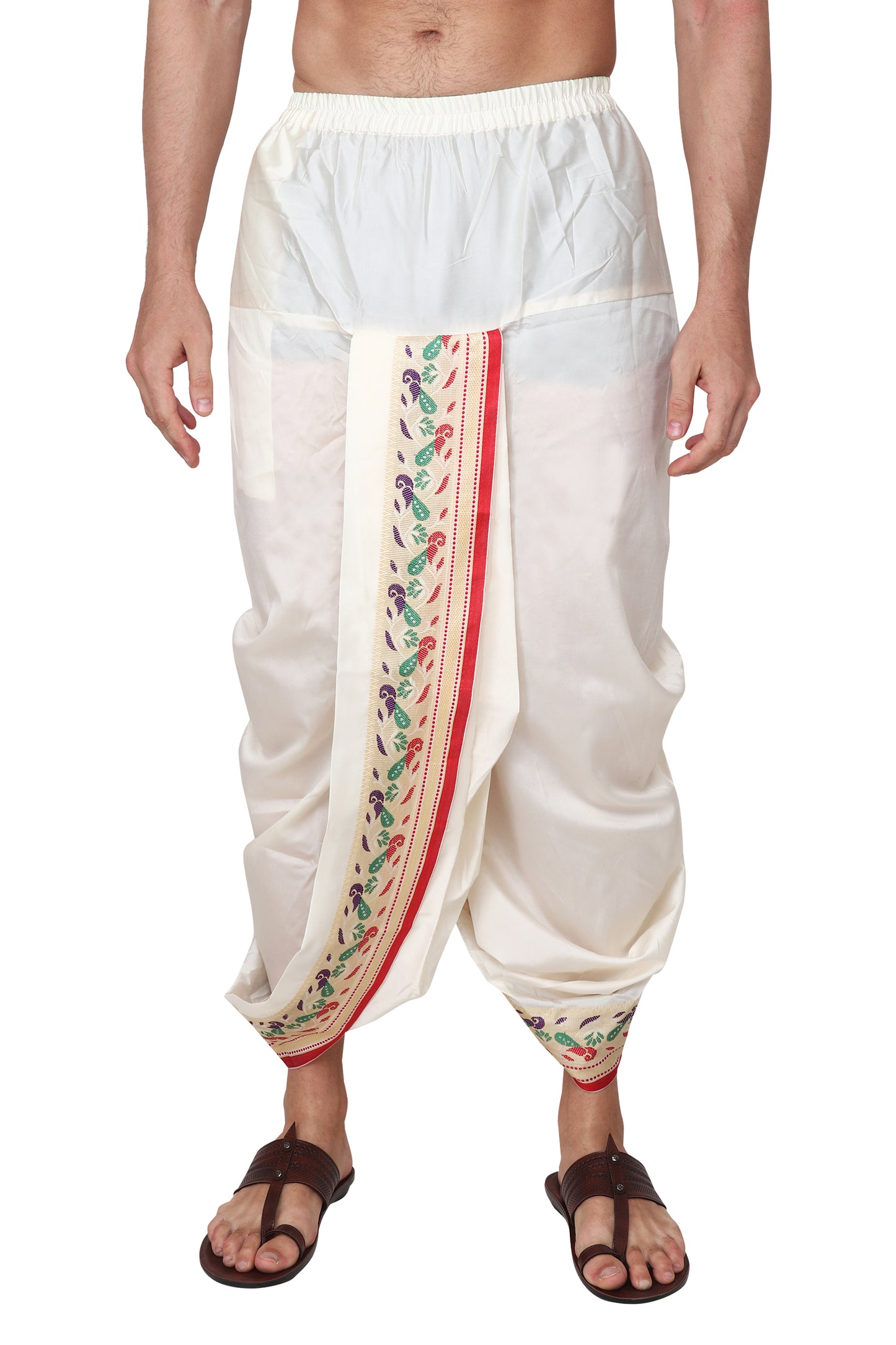 Readymade Dhoti for Men, Velcro Style Stitched Mens Silk Dhoti Pant Set, Free Size