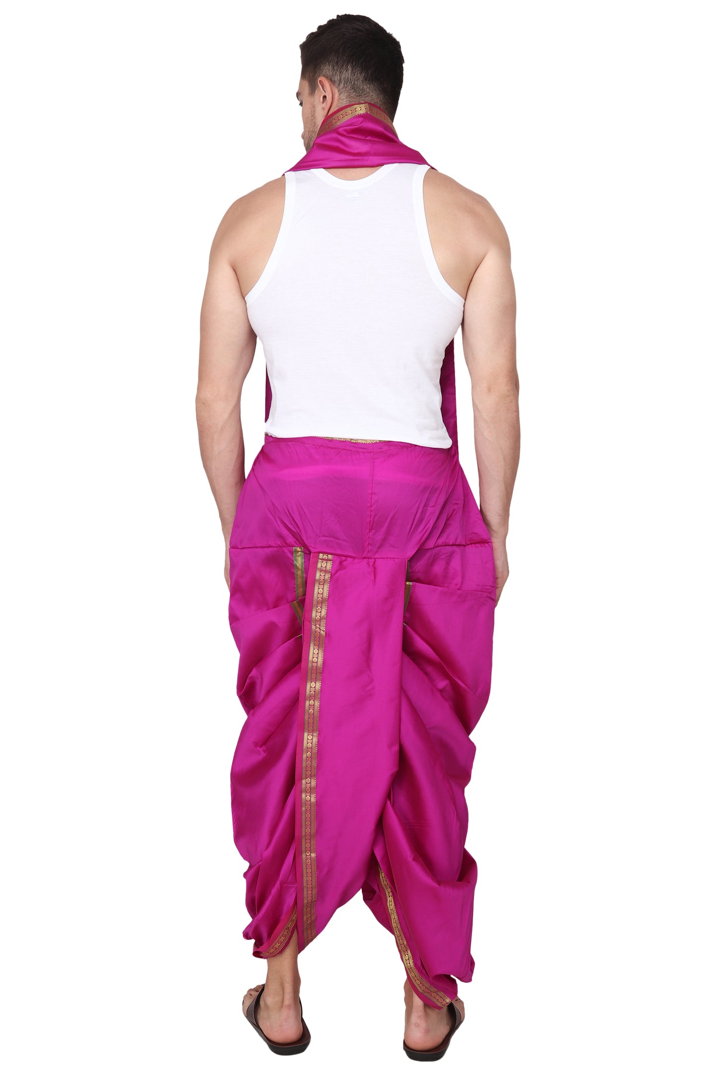 Mens Silk Dhoti with Stole - Readymade - Dhoti-Gamcha Suitable with Kurta for Pooja , Festival