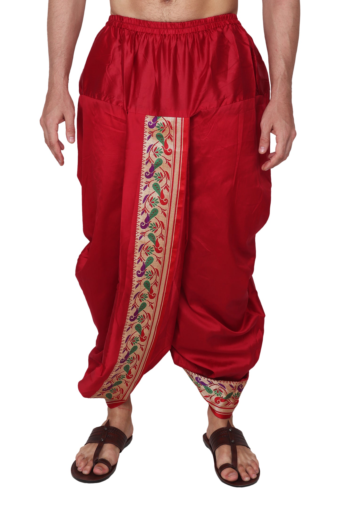 Readymade Dhoti for Men, Velcro Style Stitched Mens Silk Dhoti Pant Set, Free Size