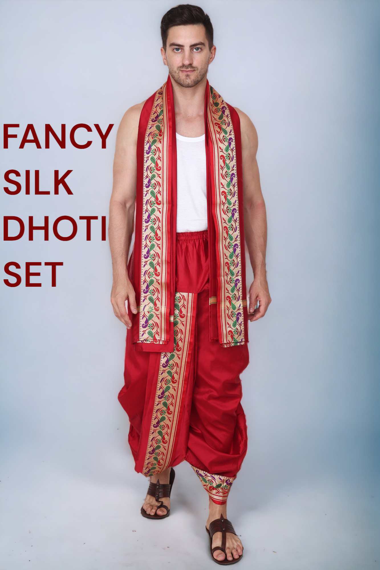 Dhoti Kurta Set for Men with Stole - Sherwani Style - Mens Wedding Dress