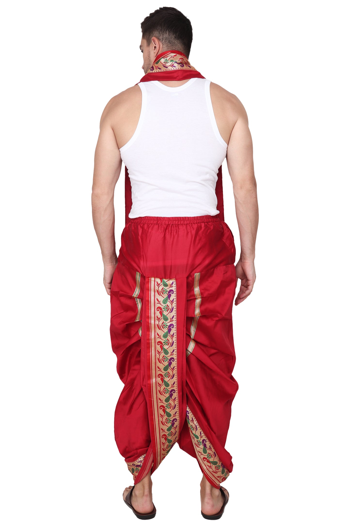 Readymade Dhoti for Men, Velcro Style Stitched Mens Silk Dhoti Pant Set, Free Size