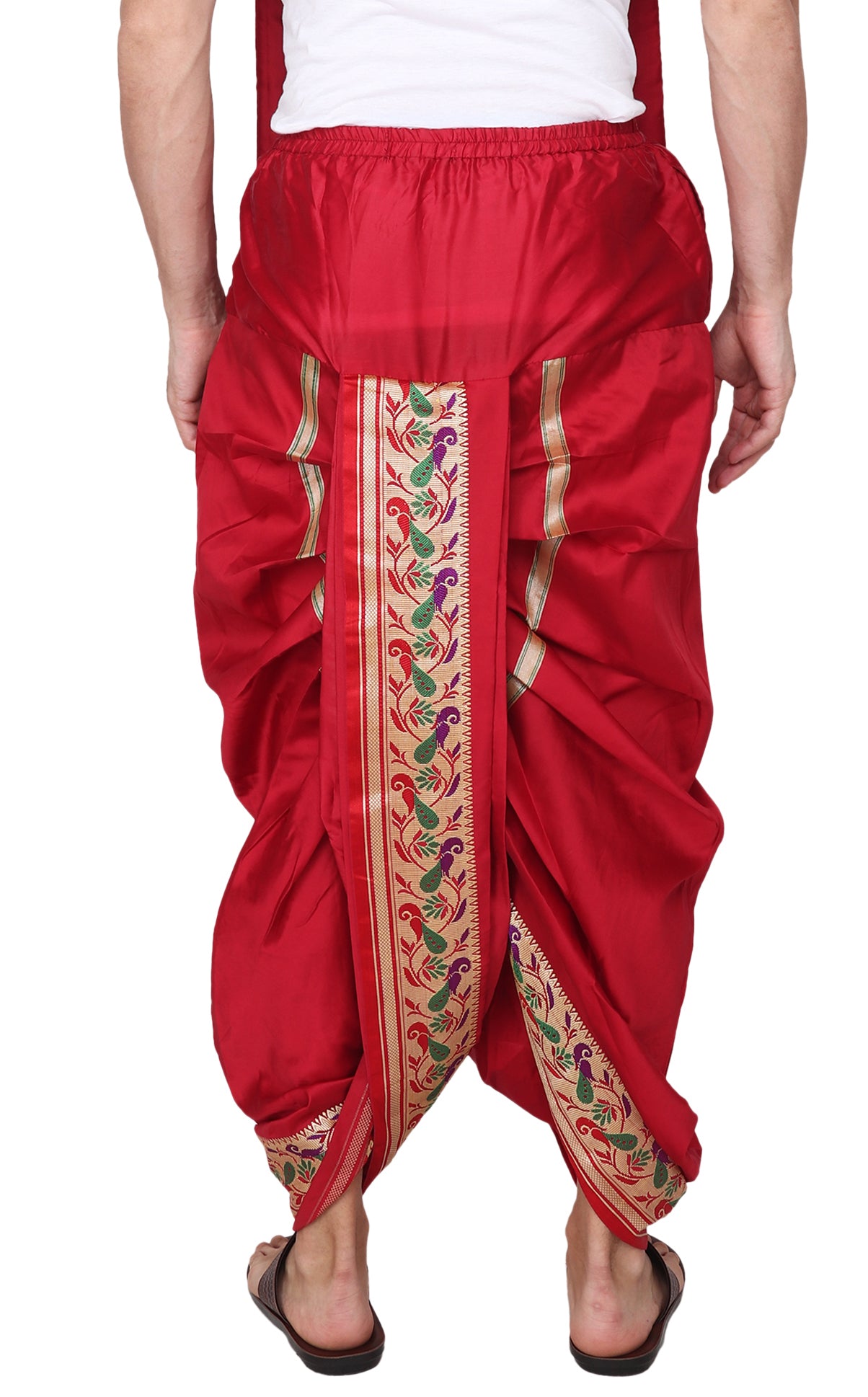 Readymade Dhoti for Men, Velcro Style Stitched Mens Silk Dhoti Pant Set, Free Size