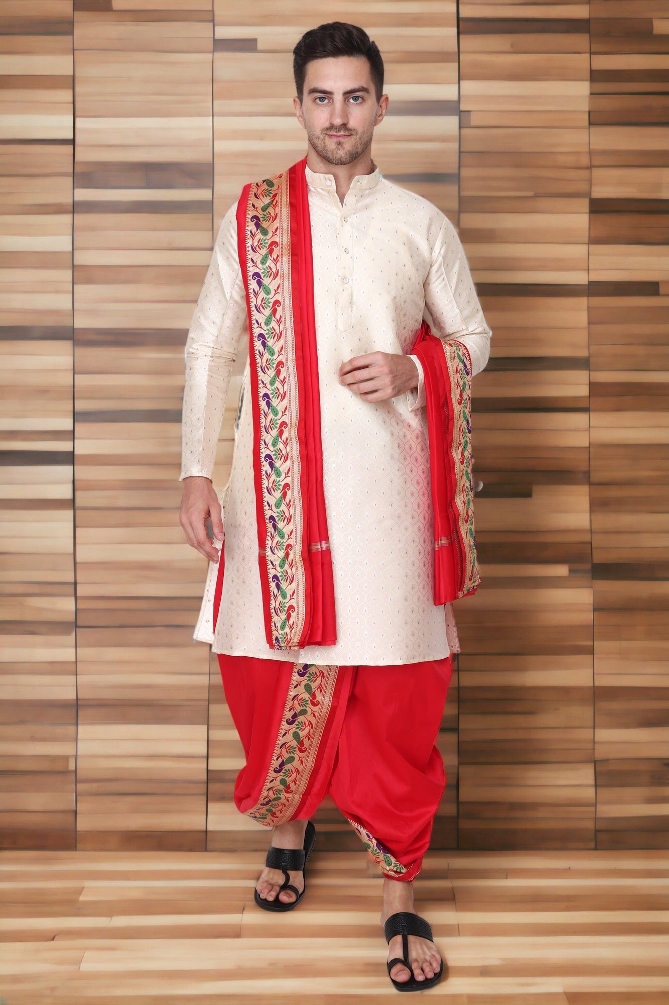 Dhoti Kurta Set for Men with Stole - Sherwani Style - Mens Wedding Dress