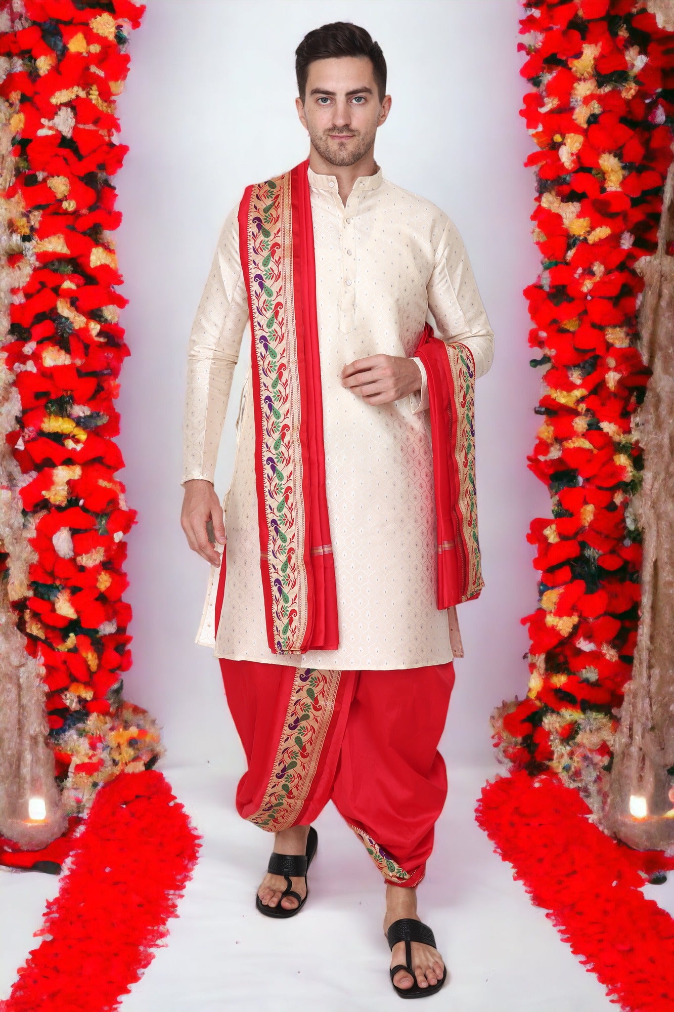 Dhoti Kurta Set for Men with Stole - Sherwani Style - Mens Wedding Dress