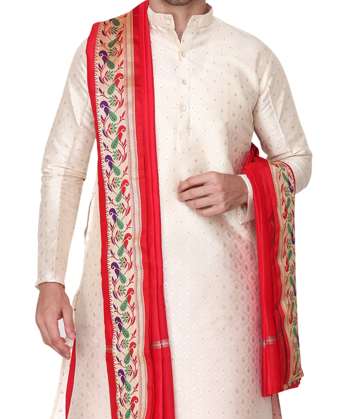 Dhoti Kurta Set for Men with Stole - Sherwani Style - Mens Wedding Dress