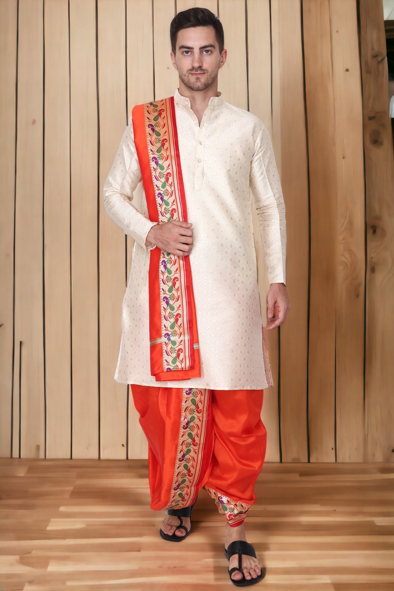 Dhoti Kurta Set for Men with Stole - Sherwani Style - Mens Wedding Dress