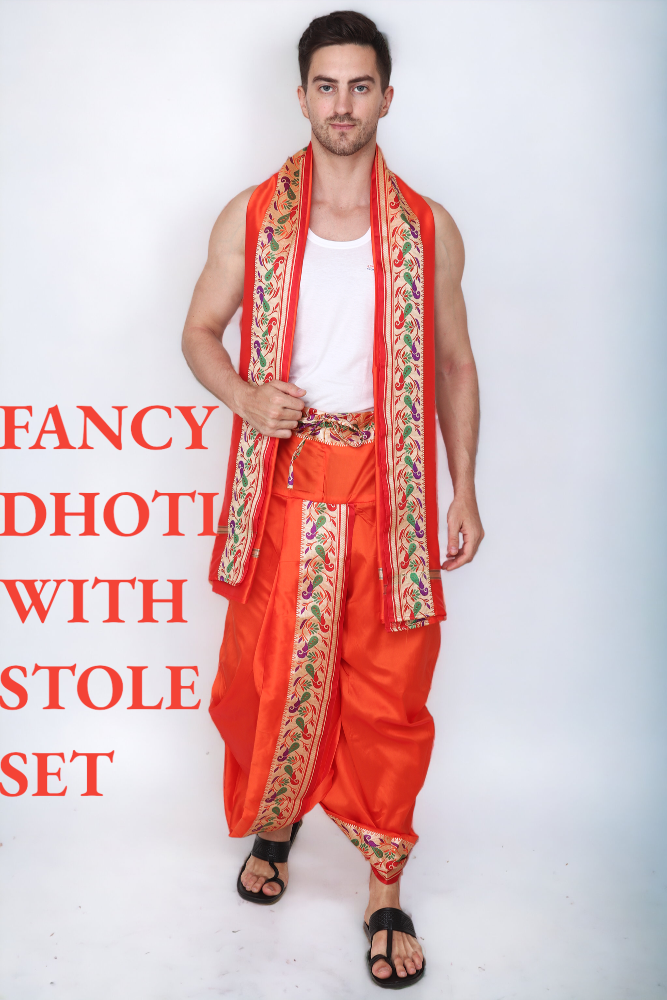 Dhoti Kurta Set for Men with Stole - Sherwani Style - Mens Wedding Dress