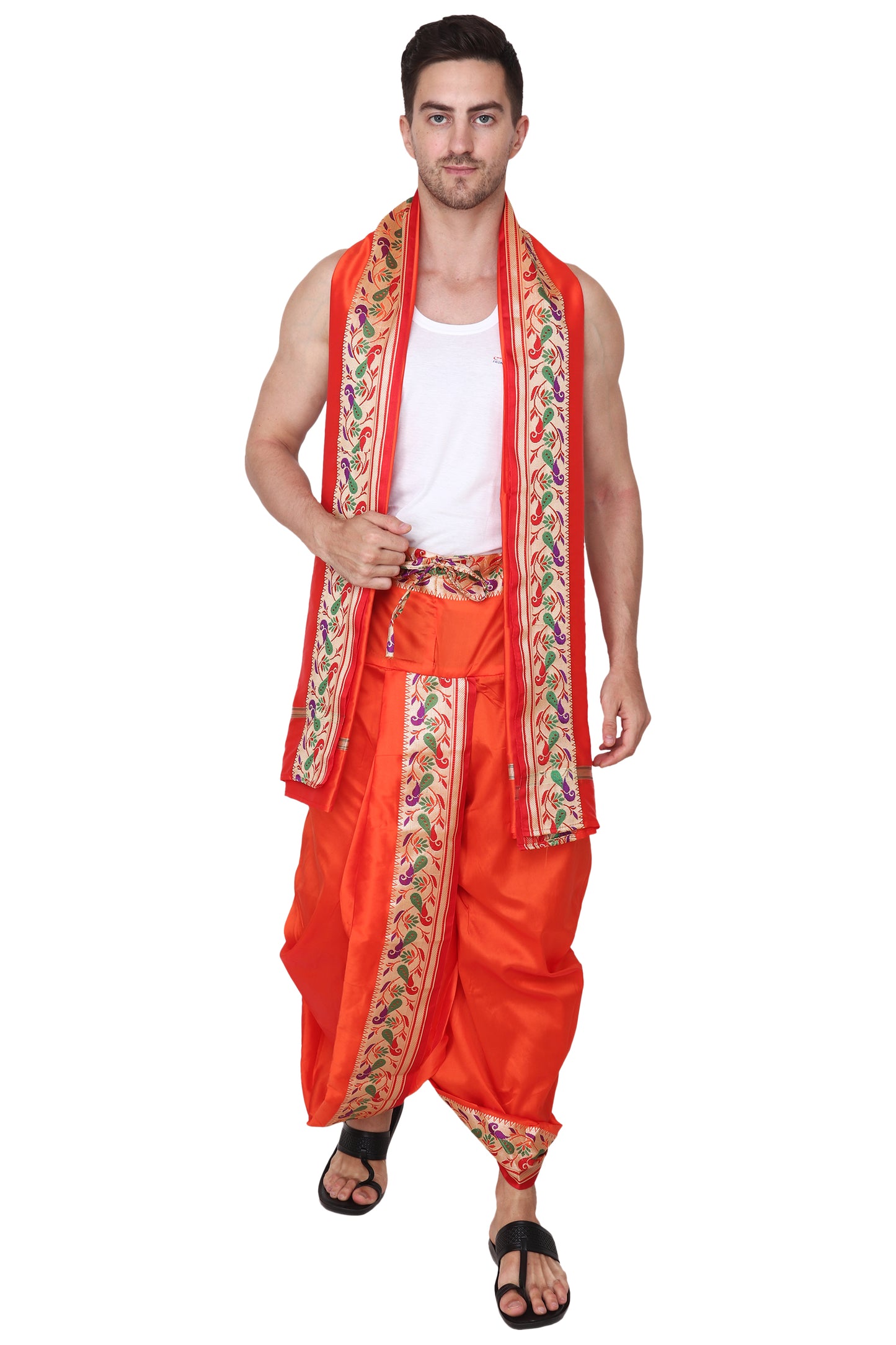 Readymade Dhoti for Men, Velcro Style Stitched Mens Silk Dhoti Pant Set, Free Size