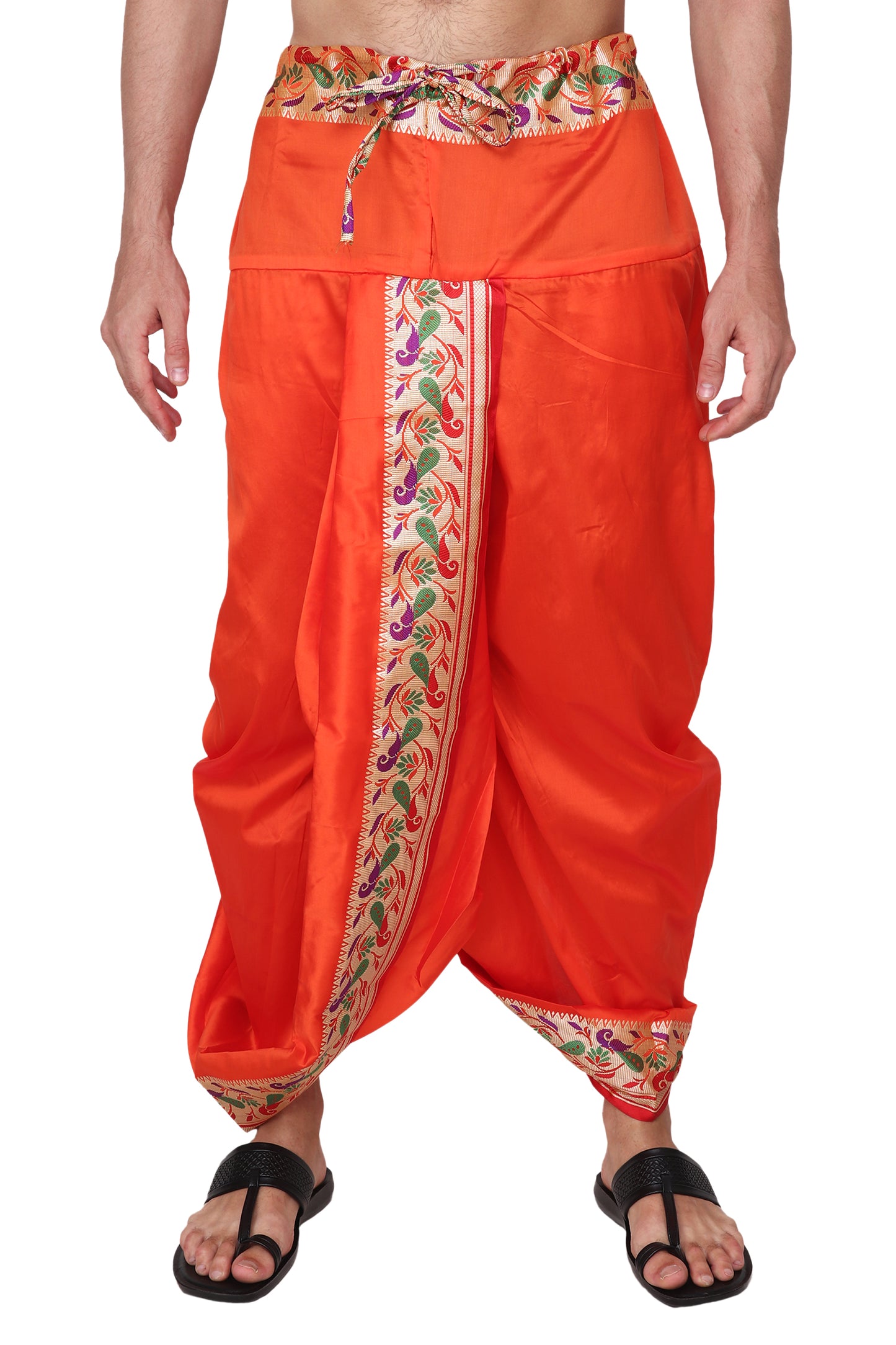 Readymade Dhoti for Men, Velcro Style Stitched Mens Silk Dhoti Pant Set, Free Size