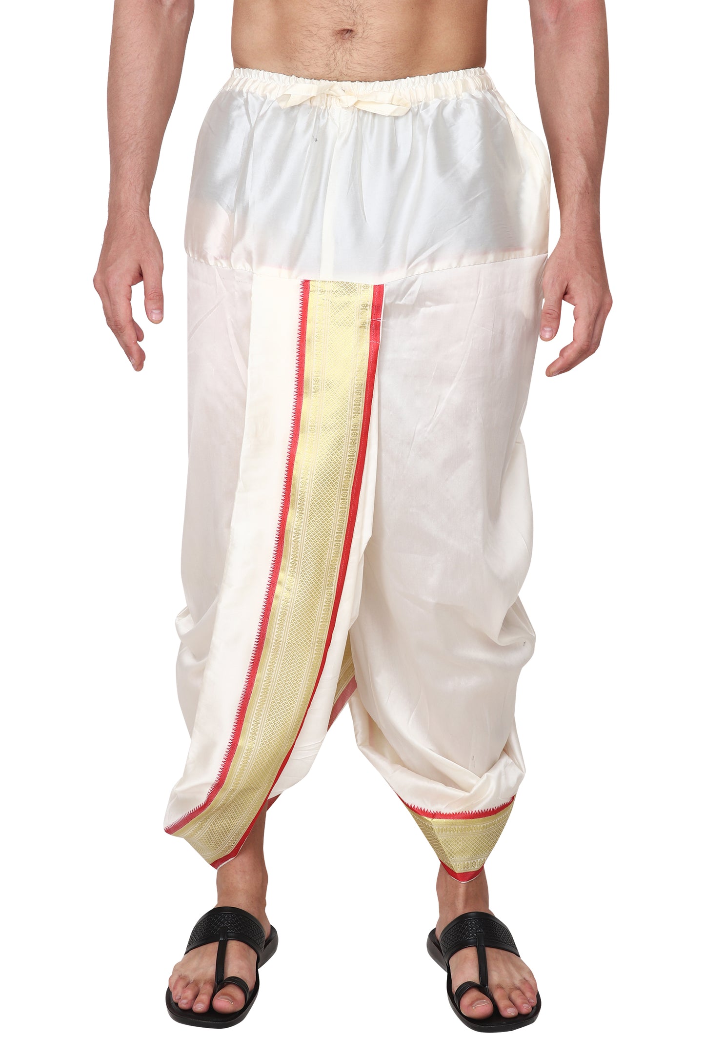 Cream Color Ready to Wear Silk Dhoti With Angwastra Set