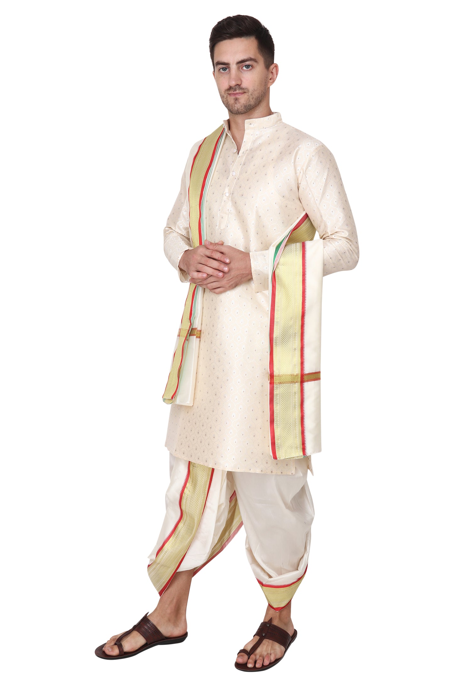 Cream-Off-White Color Dhoti Kurta Set for Men , Indian Ethnic Wear