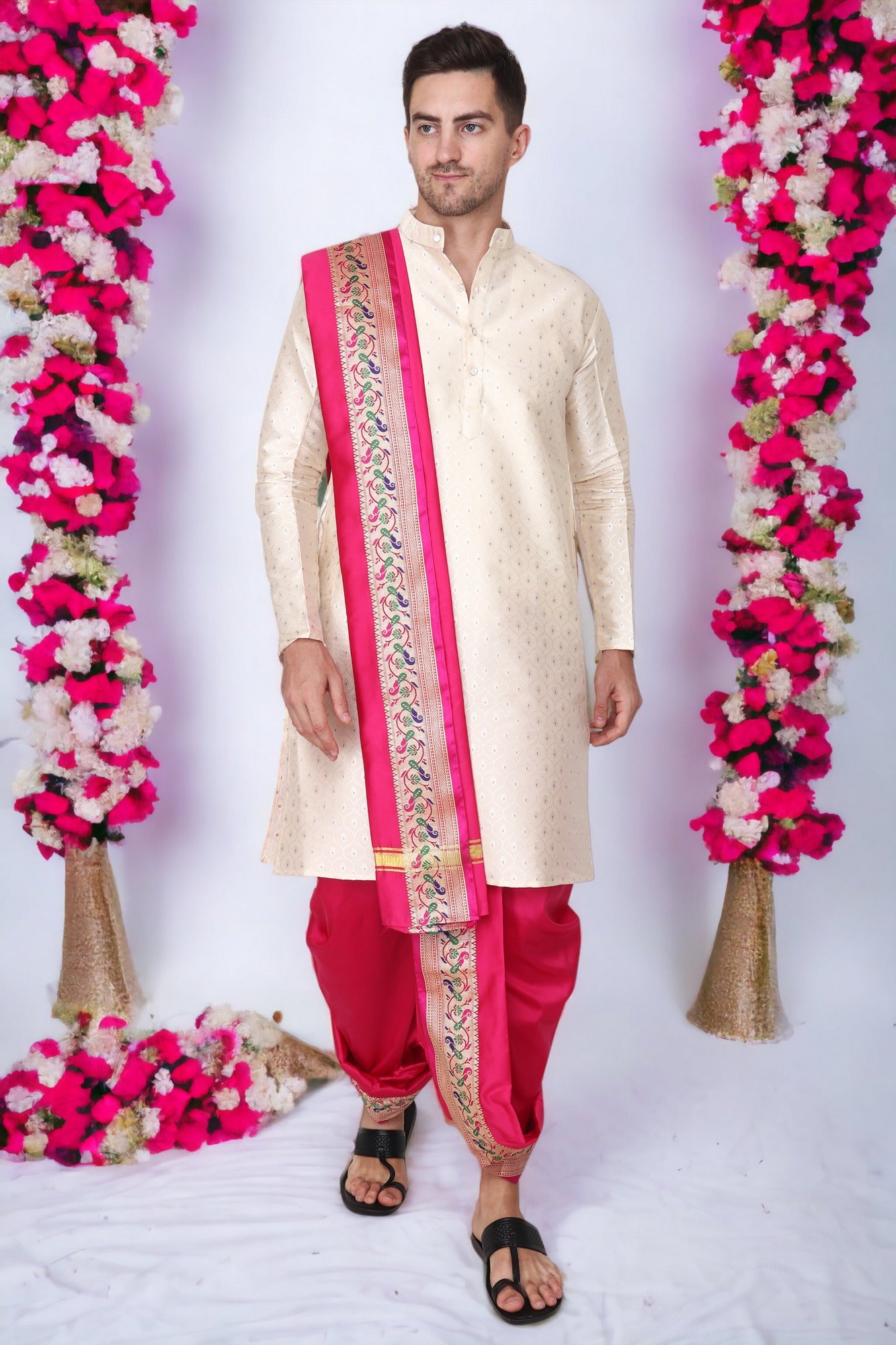 Dhoti Kurta Set for Men with Stole - Sherwani Style - Mens Wedding Dress