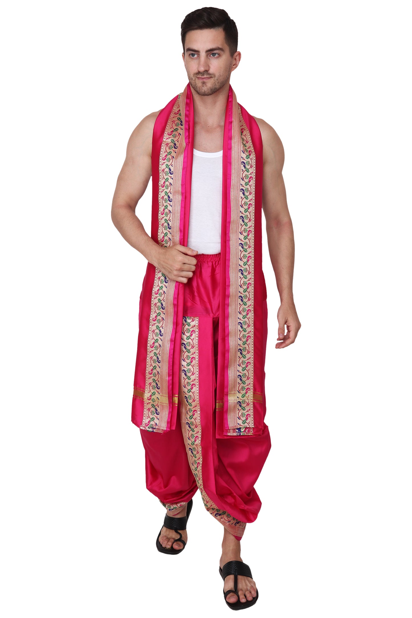 Readymade Dhoti for Men, Velcro Style Stitched Mens Silk Dhoti Pant Set, Free Size