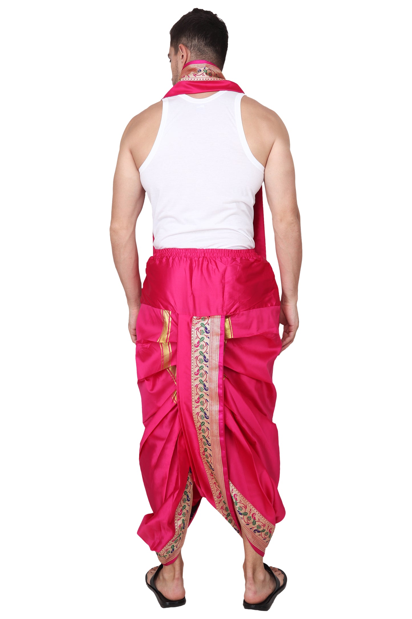 Readymade Dhoti for Men, Velcro Style Stitched Mens Silk Dhoti Pant Set, Free Size