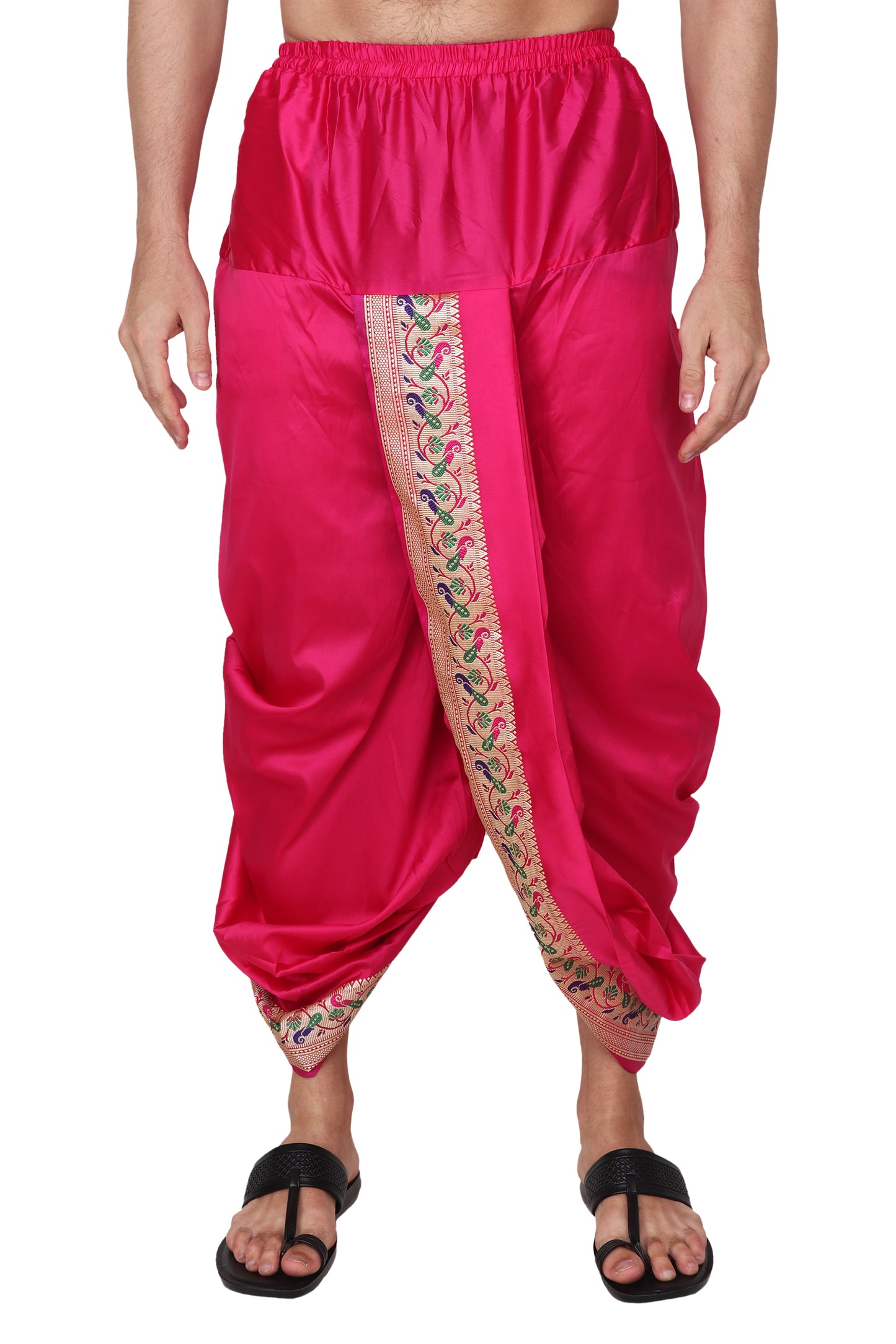 Readymade Dhoti for Men, Velcro Style Stitched Mens Silk Dhoti Pant Set, Free Size