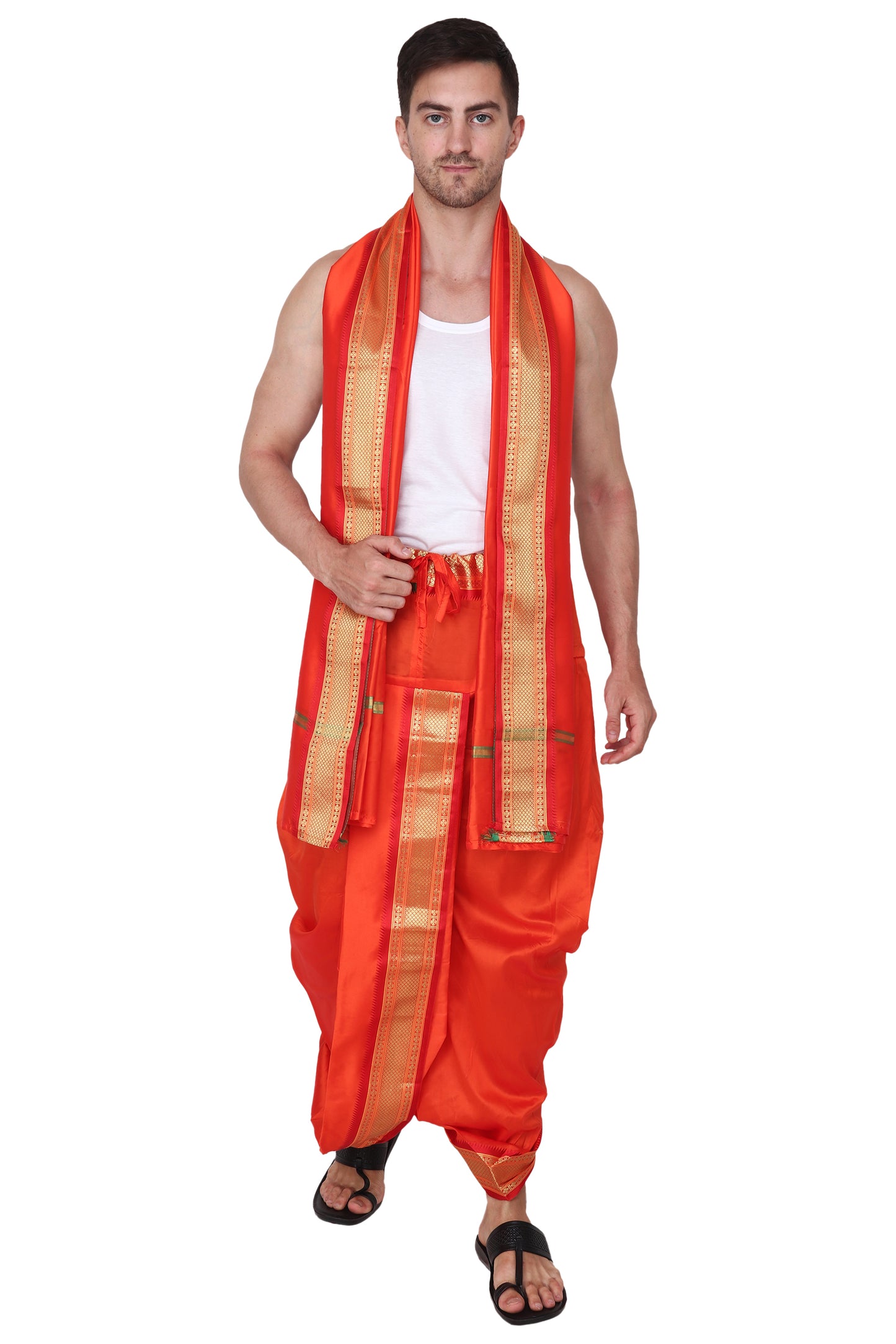 Orange-Saffron-Bhagwa Color - Pandit Ji - Pujari Dhoti Set for Pooja