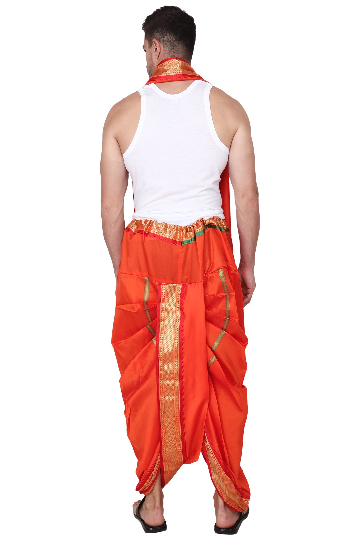 Orange-Saffron-Bhagwa Color - Pandit Ji - Pujari Dhoti Set for Pooja