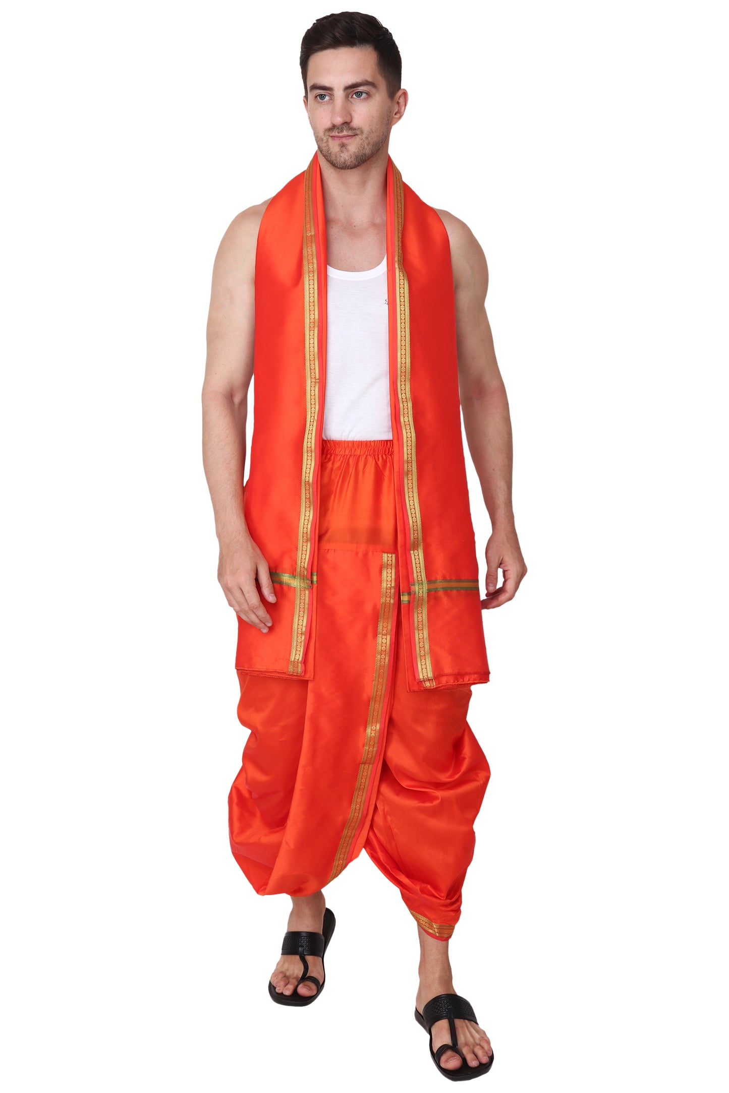 Mens Silk Dhoti with Stole - Readymade - Dhoti-Gamcha Suitable with Kurta for Pooja , Festival