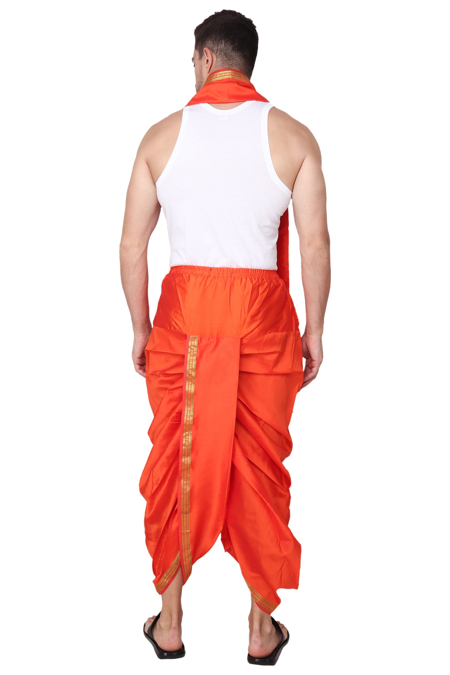 Mens Silk Dhoti with Stole - Readymade - Dhoti-Gamcha Suitable with Kurta for Pooja , Festival