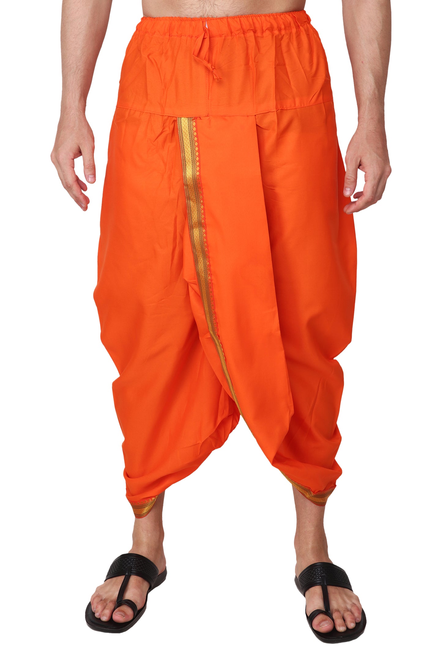 Men's Readymade Elastic Cotton Silk Dhoti for men, Free Size (Ready-to-wear-Dhoti)