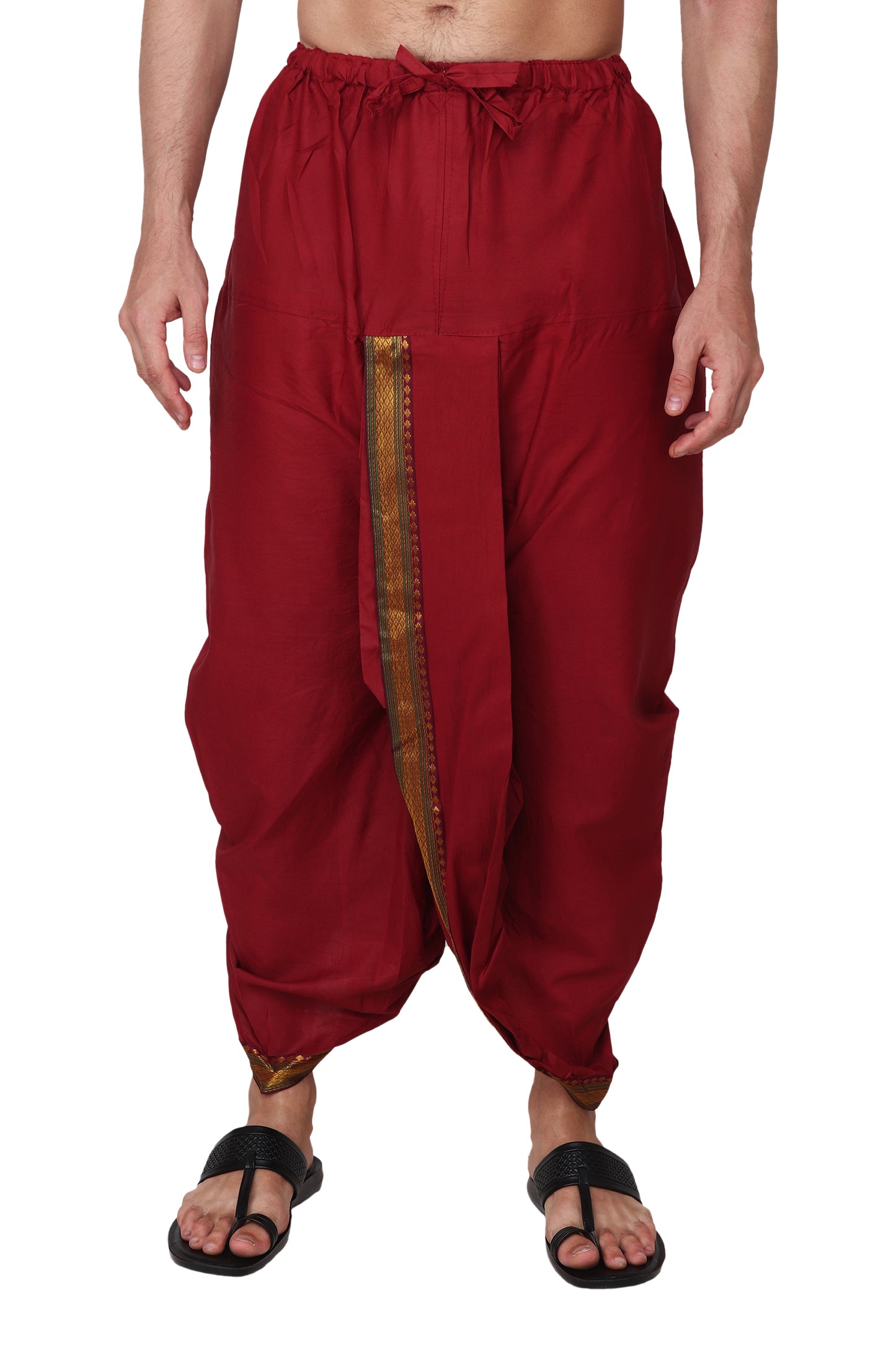 Men's Readymade Elastic Cotton Silk Dhoti for men, Free Size (Ready-to-wear-Dhoti)