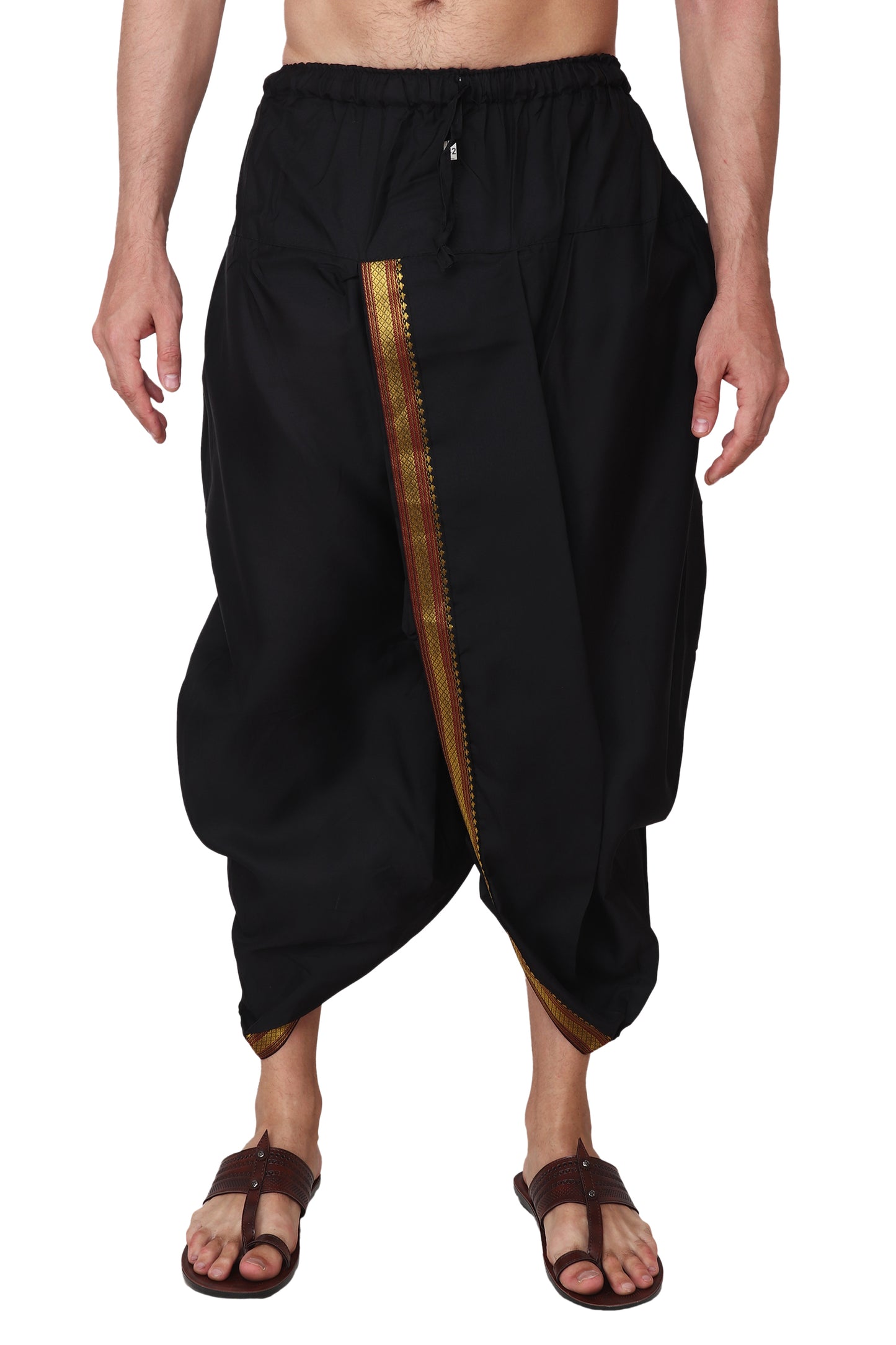 Men's Readymade Elastic Cotton Silk Dhoti for men, Free Size (Ready-to-wear-Dhoti)