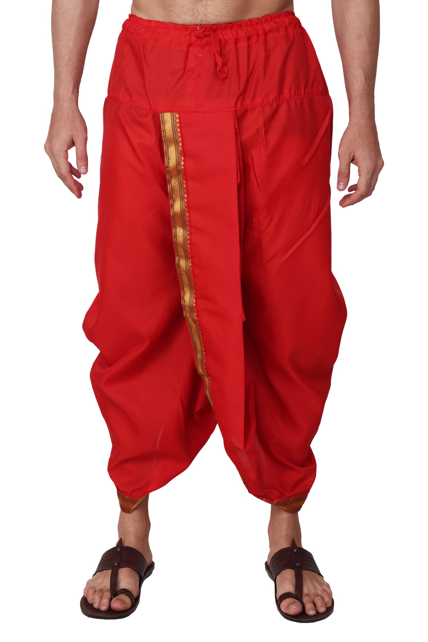 Men's Readymade Elastic Cotton Silk Dhoti for men, Free Size (Ready-to-wear-Dhoti)