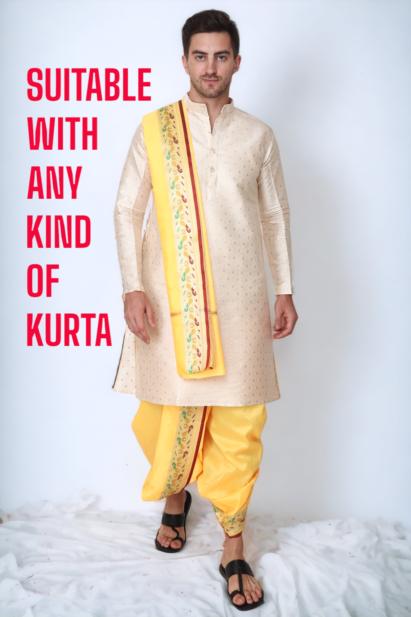 Dhoti Kurta Set for Men with Stole - Sherwani Style - Mens Wedding Dress