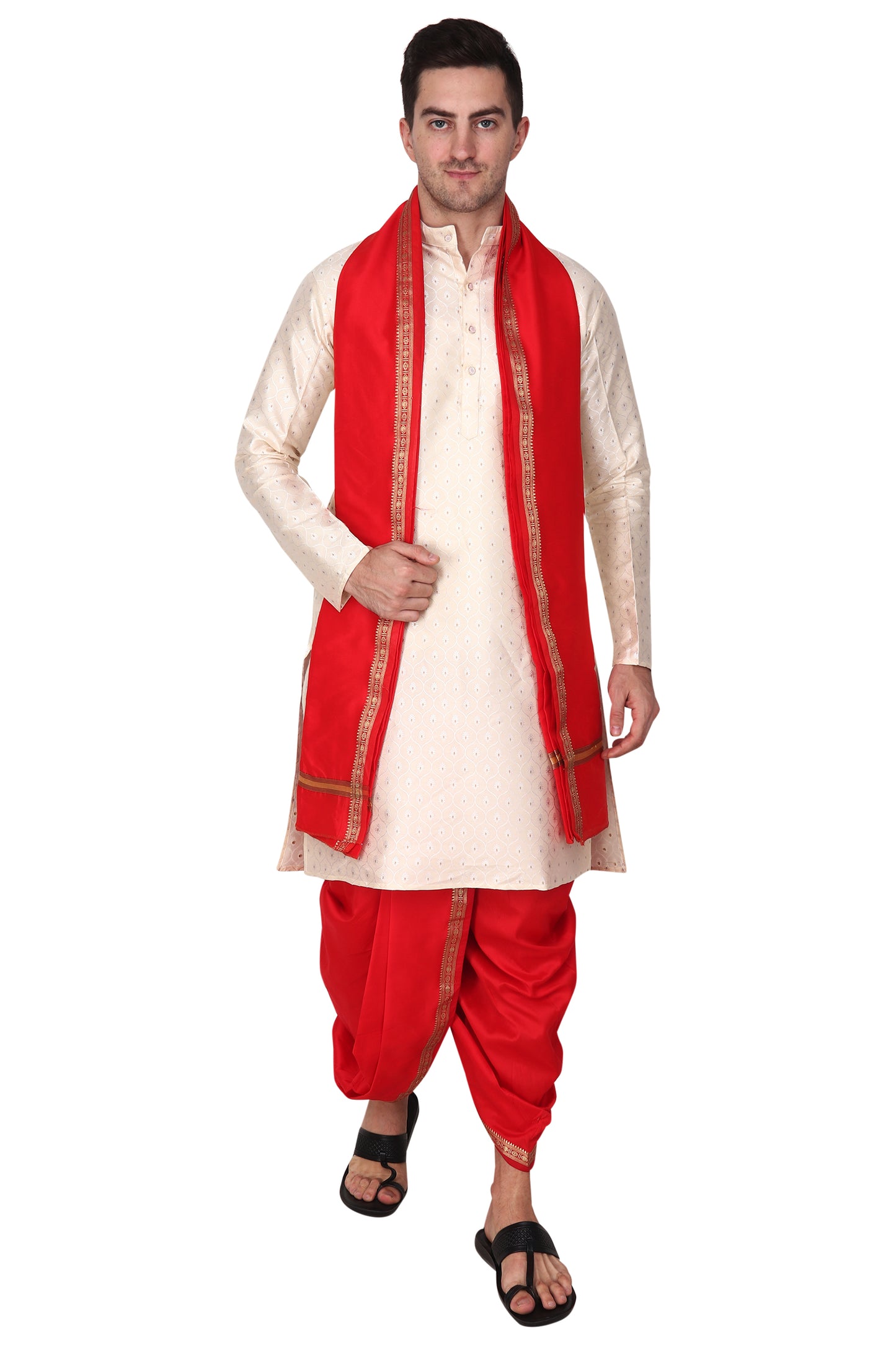 Red Color Readymade Dhoti with Stole Set