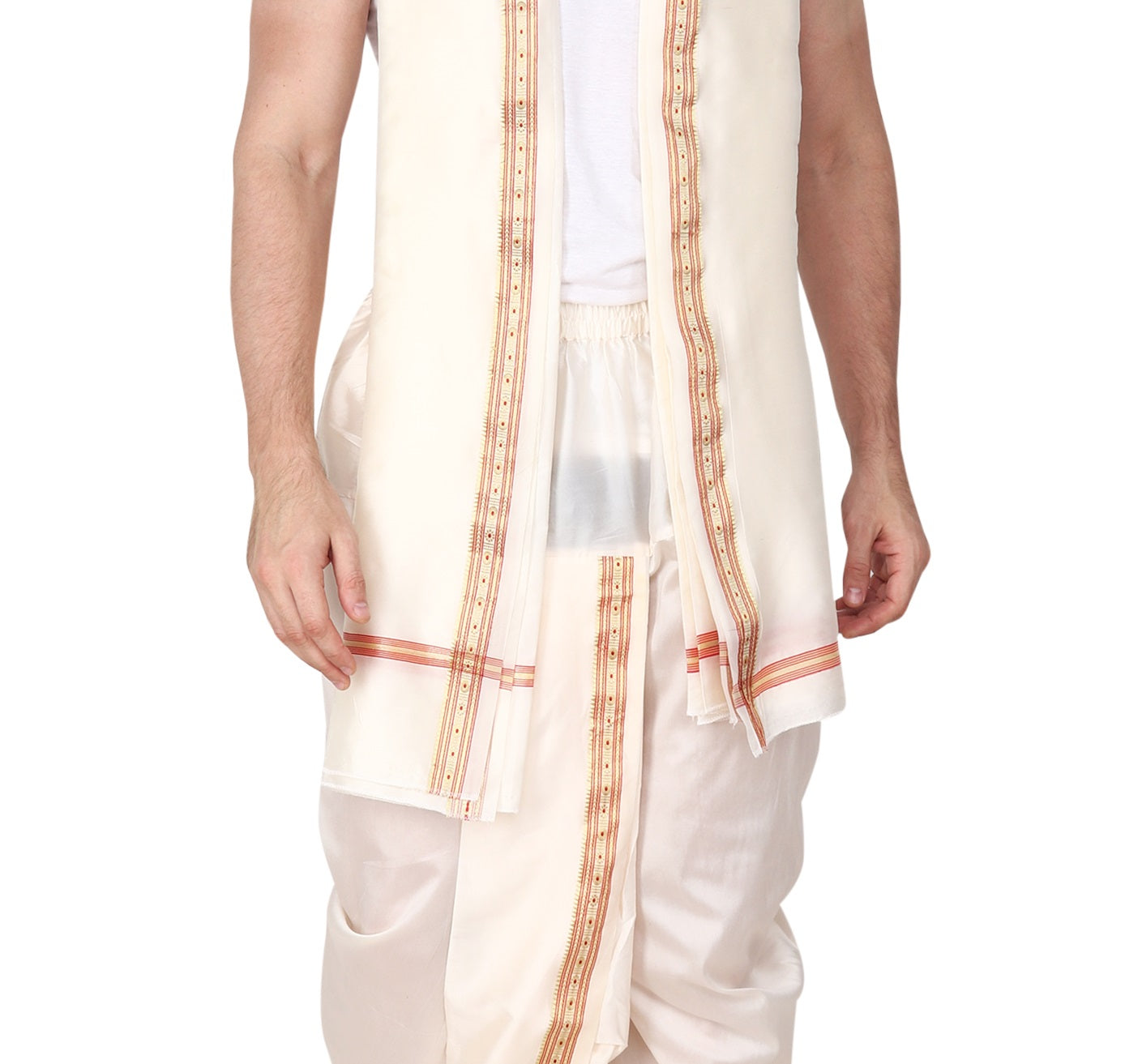 Mens Silk Dhoti with Stole - Readymade - Dhoti-Gamcha Suitable with Kurta for Pooja , Festival