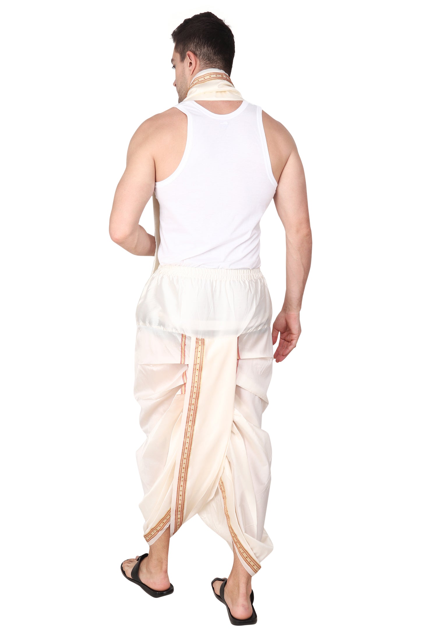 Mens Silk Dhoti with Stole - Readymade - Dhoti-Gamcha Suitable with Kurta for Pooja , Festival