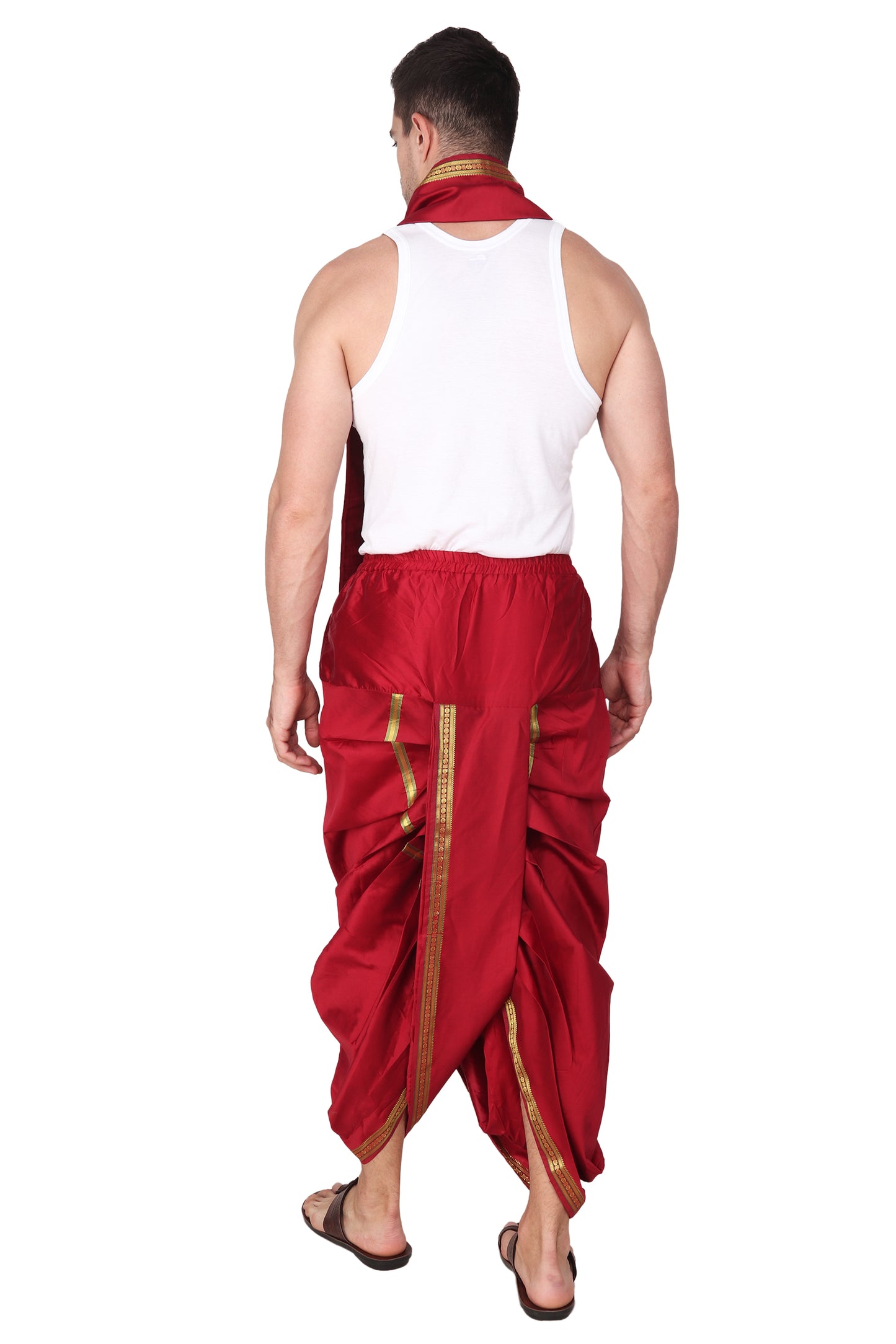 Mens Silk Dhoti with Stole - Readymade - Dhoti-Gamcha Suitable with Kurta for Pooja , Festival