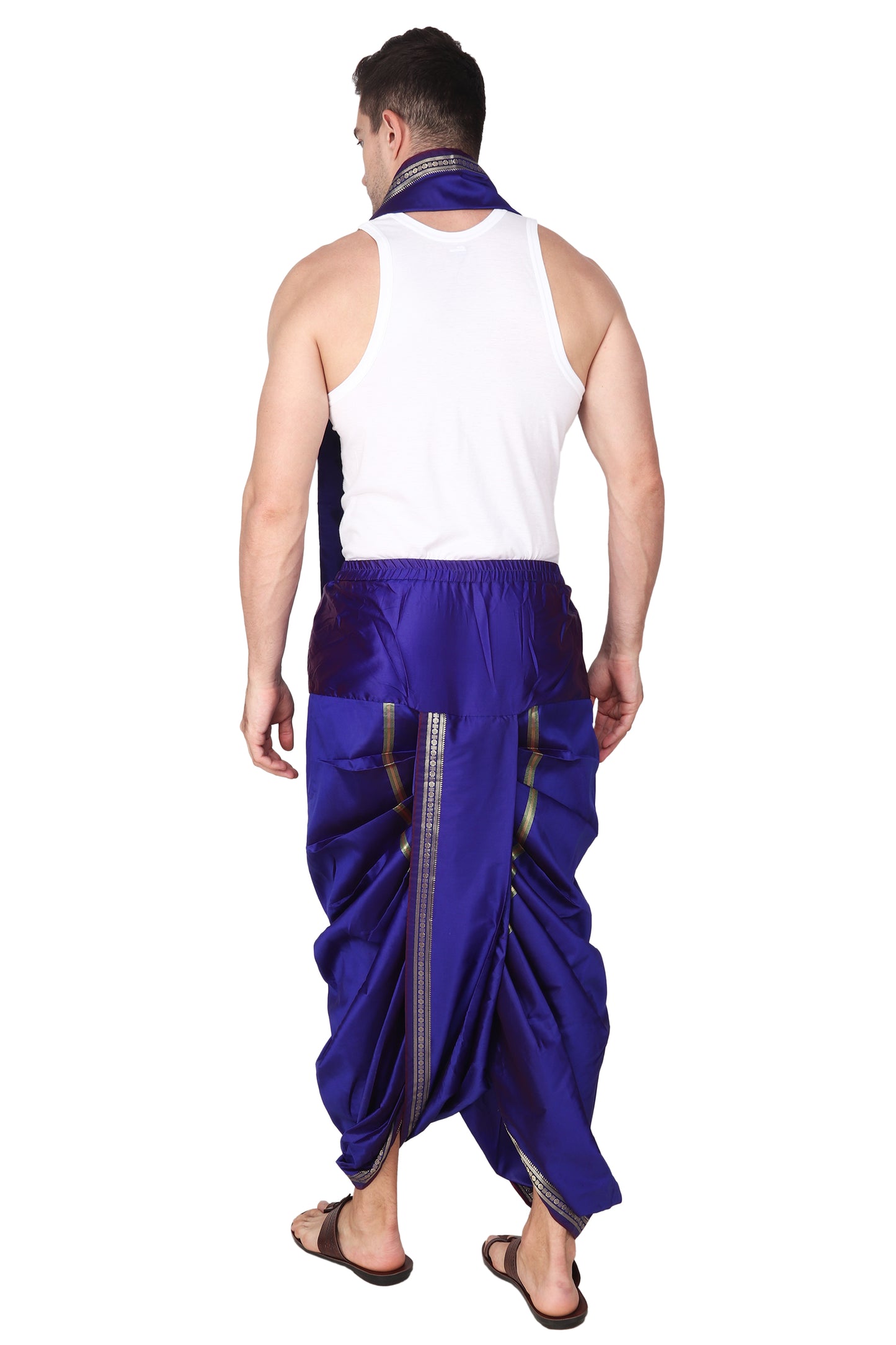 Mens Silk Dhoti with Stole - Readymade - Dhoti-Gamcha Suitable with Kurta for Pooja , Festival