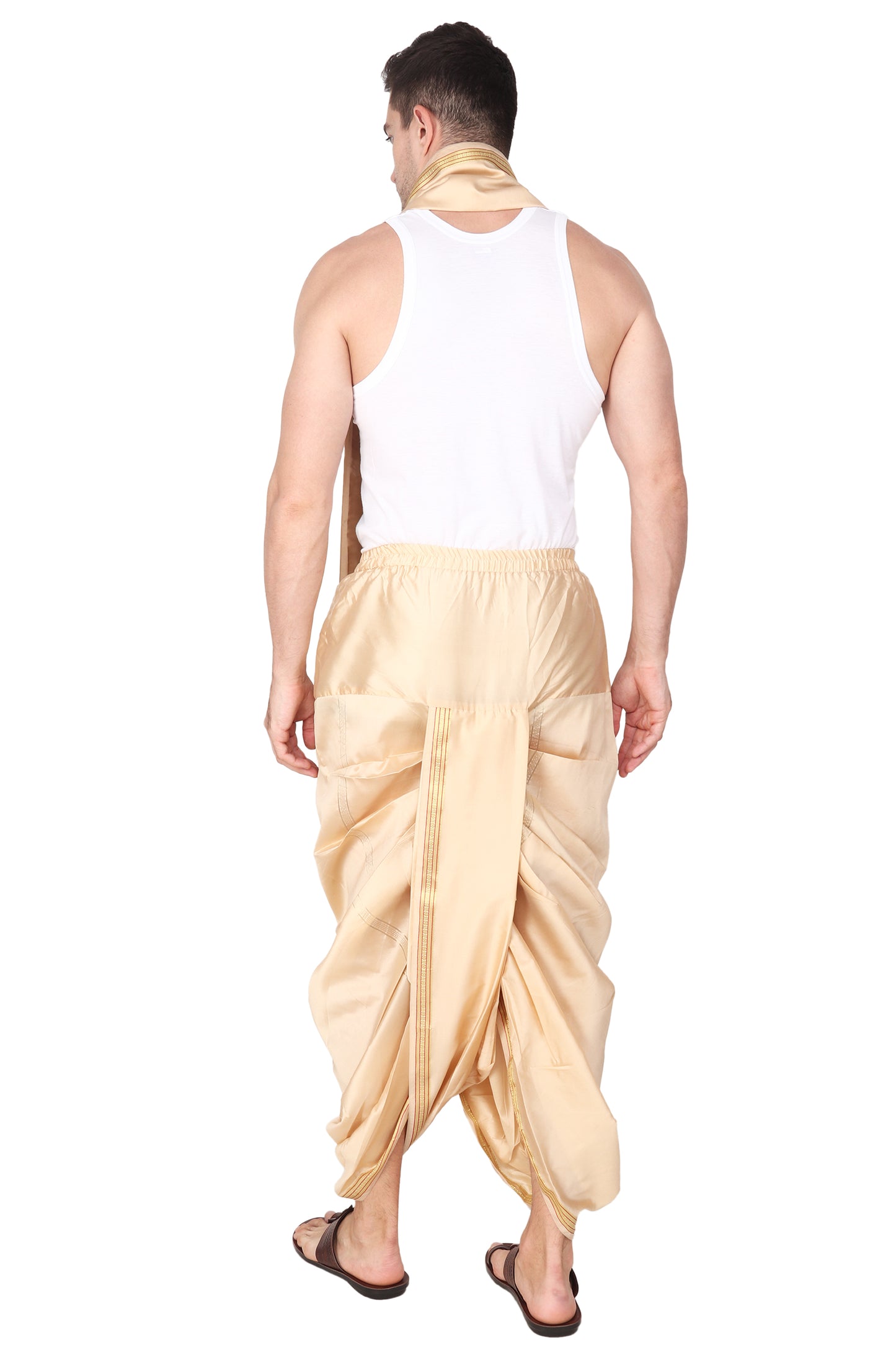 Mens Silk Dhoti with Stole - Readymade - Dhoti-Gamcha Suitable with Kurta for Pooja , Festival