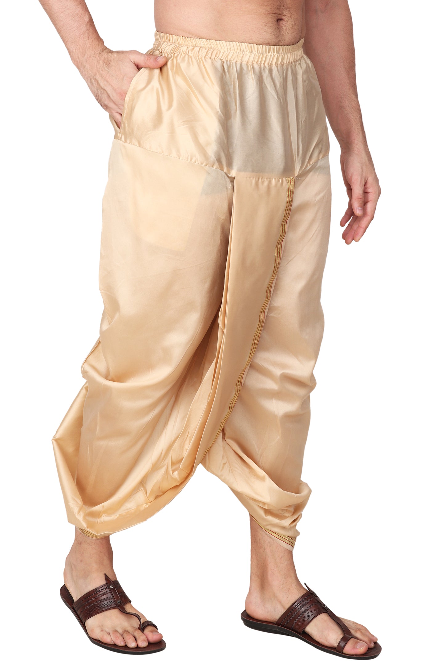 Mens Silk Dhoti with Stole - Readymade - Dhoti-Gamcha Suitable with Kurta for Pooja , Festival