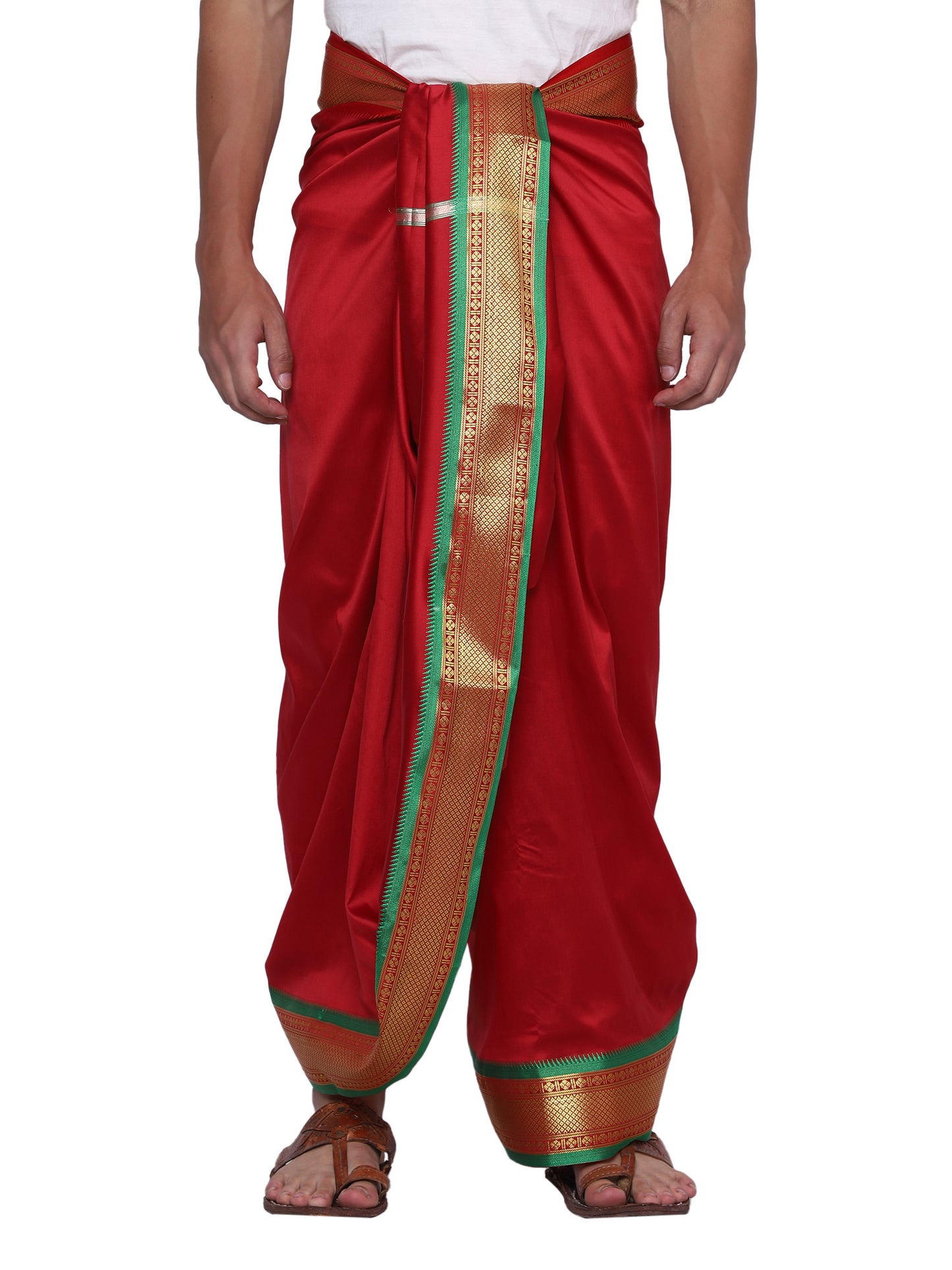 Mens Silk Dhoti with Angwastram Set - Unstitched , Vesthi-Mundu-Dhotar-Kerala-South-Dhoti-Gamcha Set