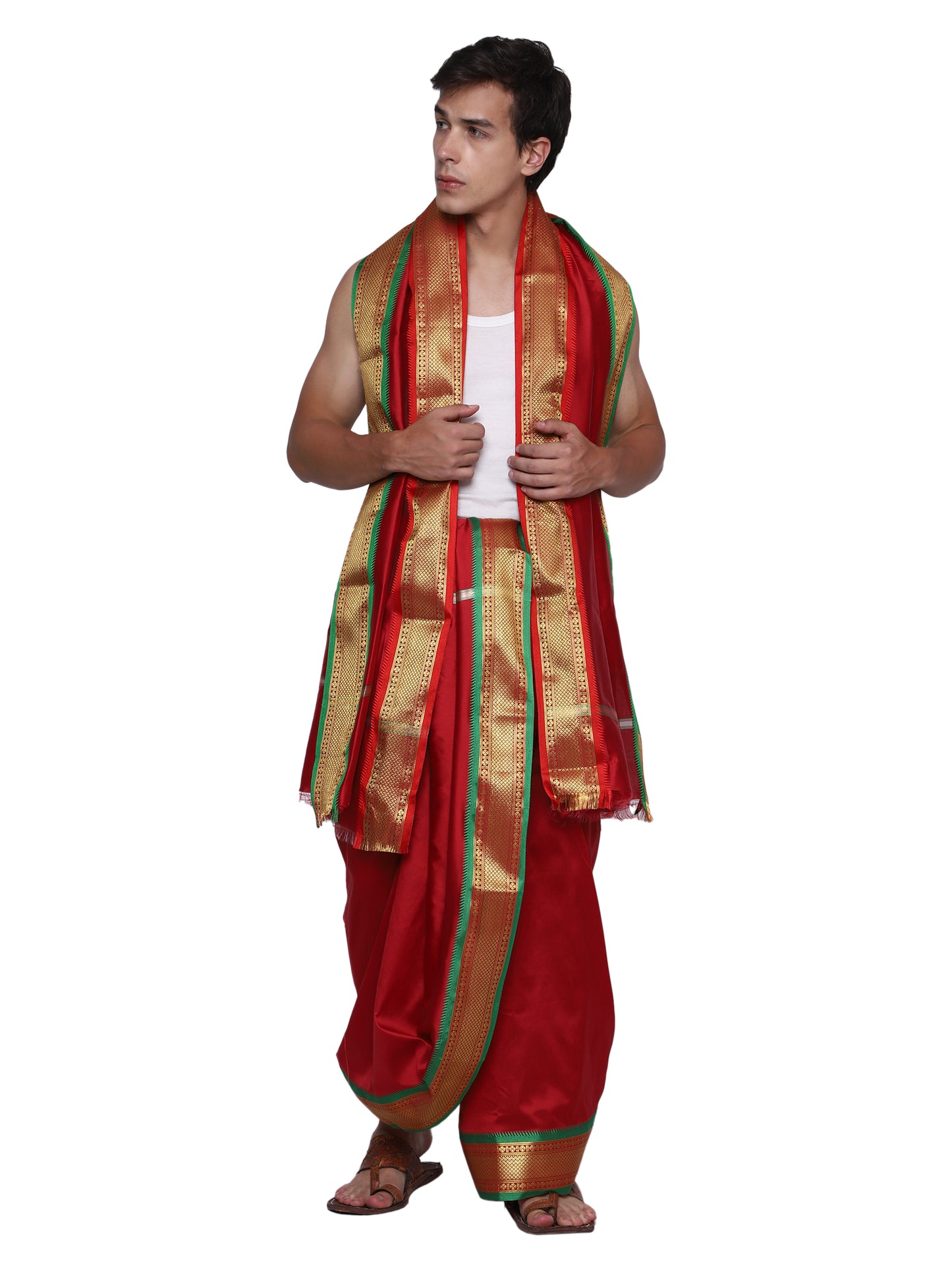 Mens Silk Dhoti with Angwastram Set - Unstitched , Vesthi-Mundu-Dhotar-Kerala-South-Dhoti-Gamcha Set