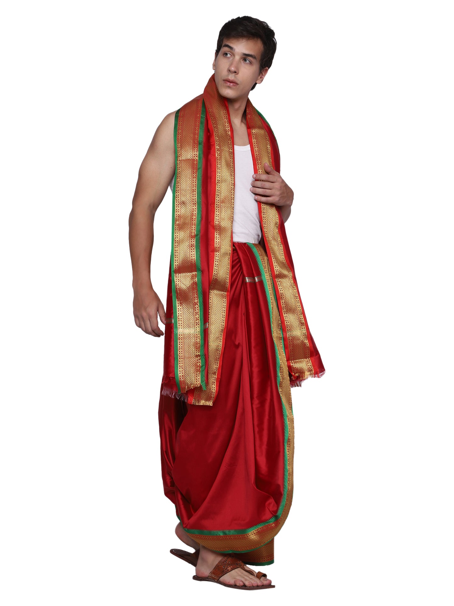 Mens Silk Dhoti with Angwastram Set - Unstitched , Vesthi-Mundu-Dhotar-Kerala-South-Dhoti-Gamcha Set