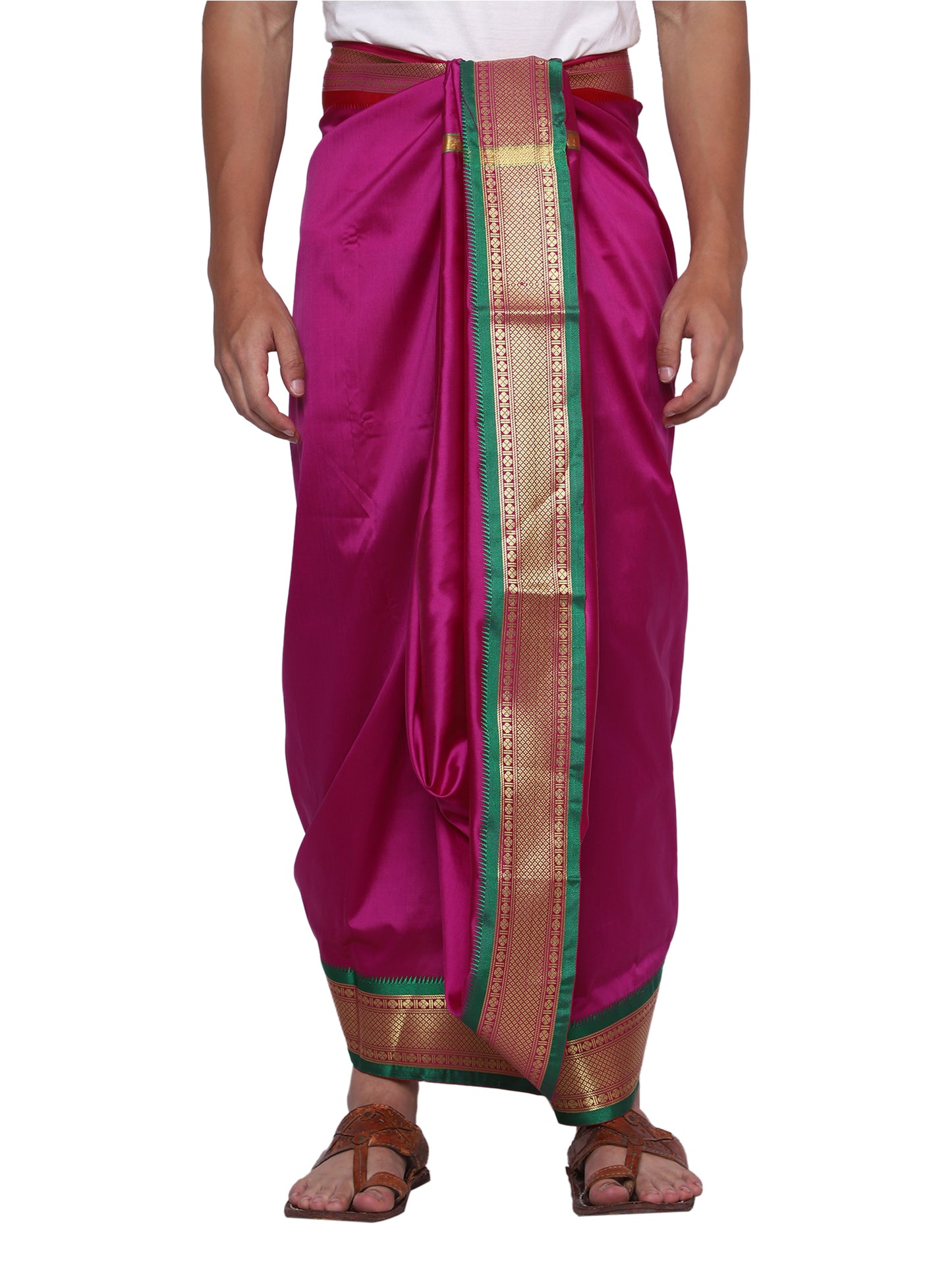 Mens Silk Dhoti with Angwastram Set - Unstitched , Vesthi-Mundu-Dhotar-Kerala-South-Dhoti-Gamcha Set