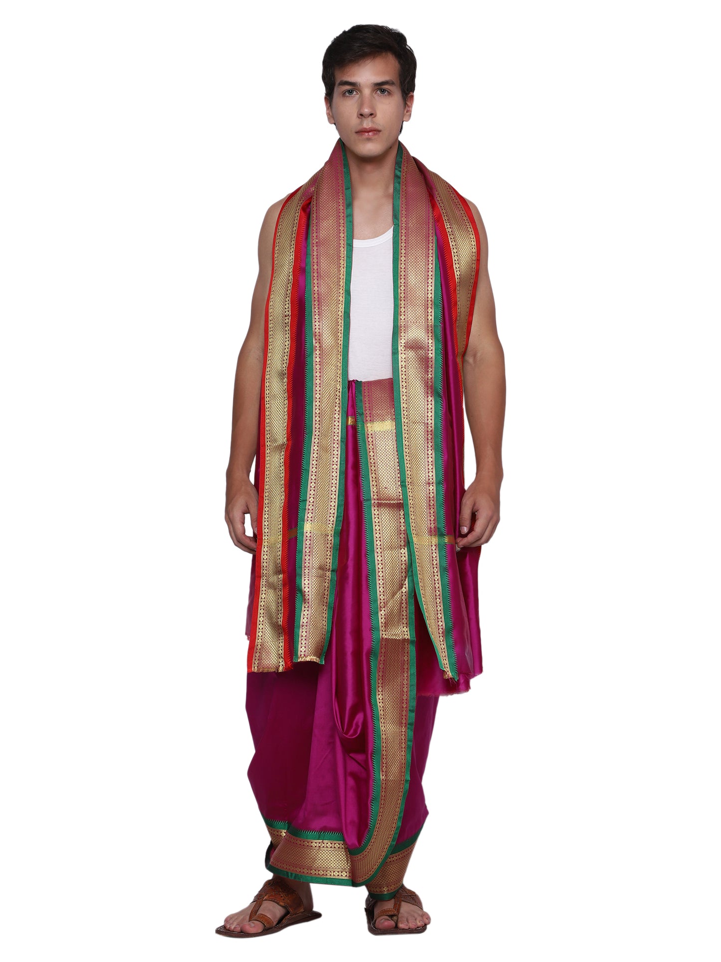 Mens Silk Dhoti with Angwastram Set - Unstitched , Vesthi-Mundu-Dhotar-Kerala-South-Dhoti-Gamcha Set