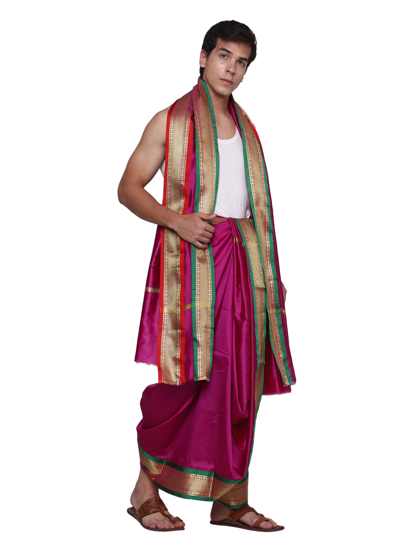 Mens Silk Dhoti with Angwastram Set - Unstitched , Vesthi-Mundu-Dhotar-Kerala-South-Dhoti-Gamcha Set