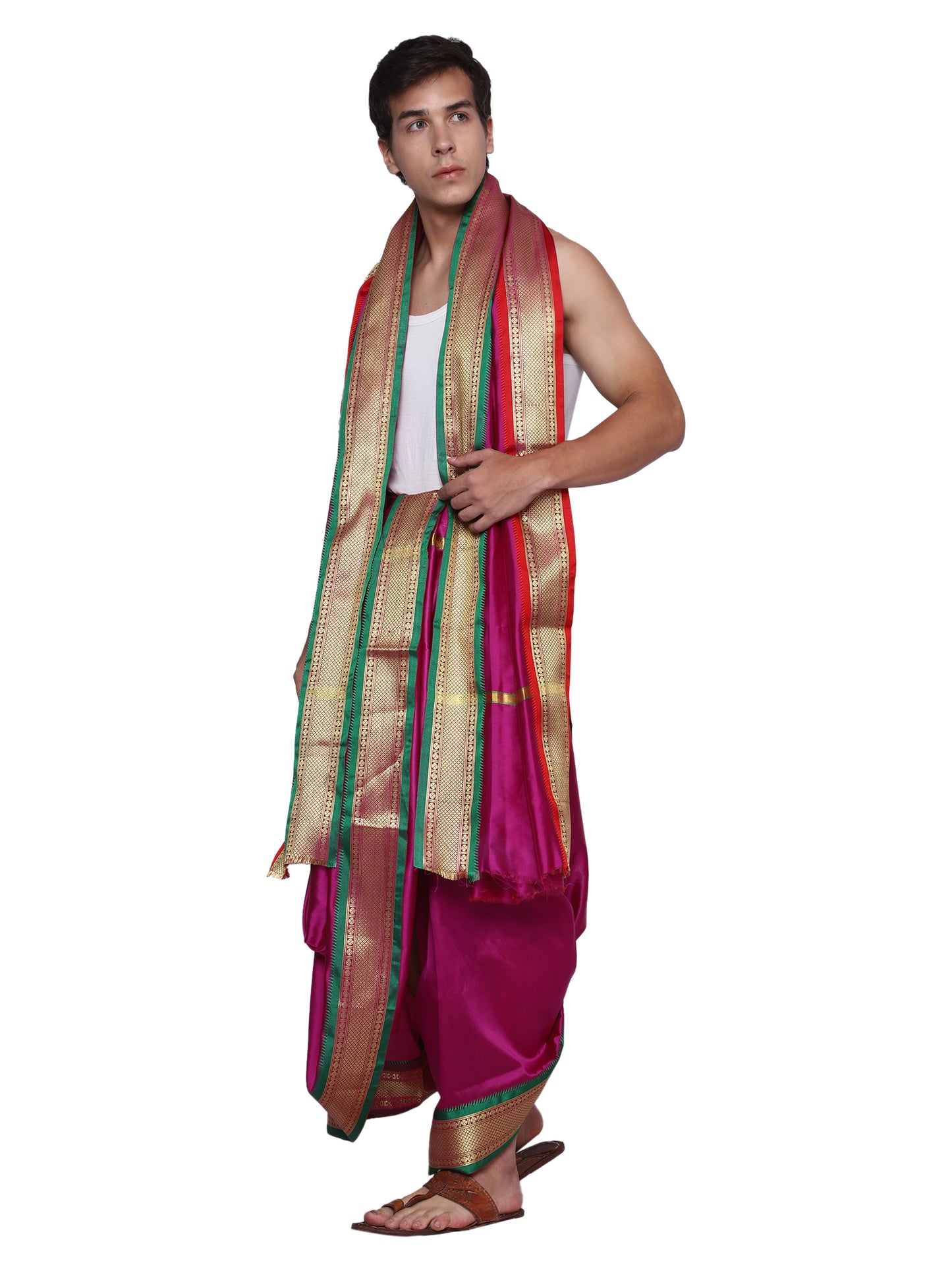 Mens Silk Dhoti with Angwastram Set - Unstitched , Vesthi-Mundu-Dhotar-Kerala-South-Dhoti-Gamcha Set