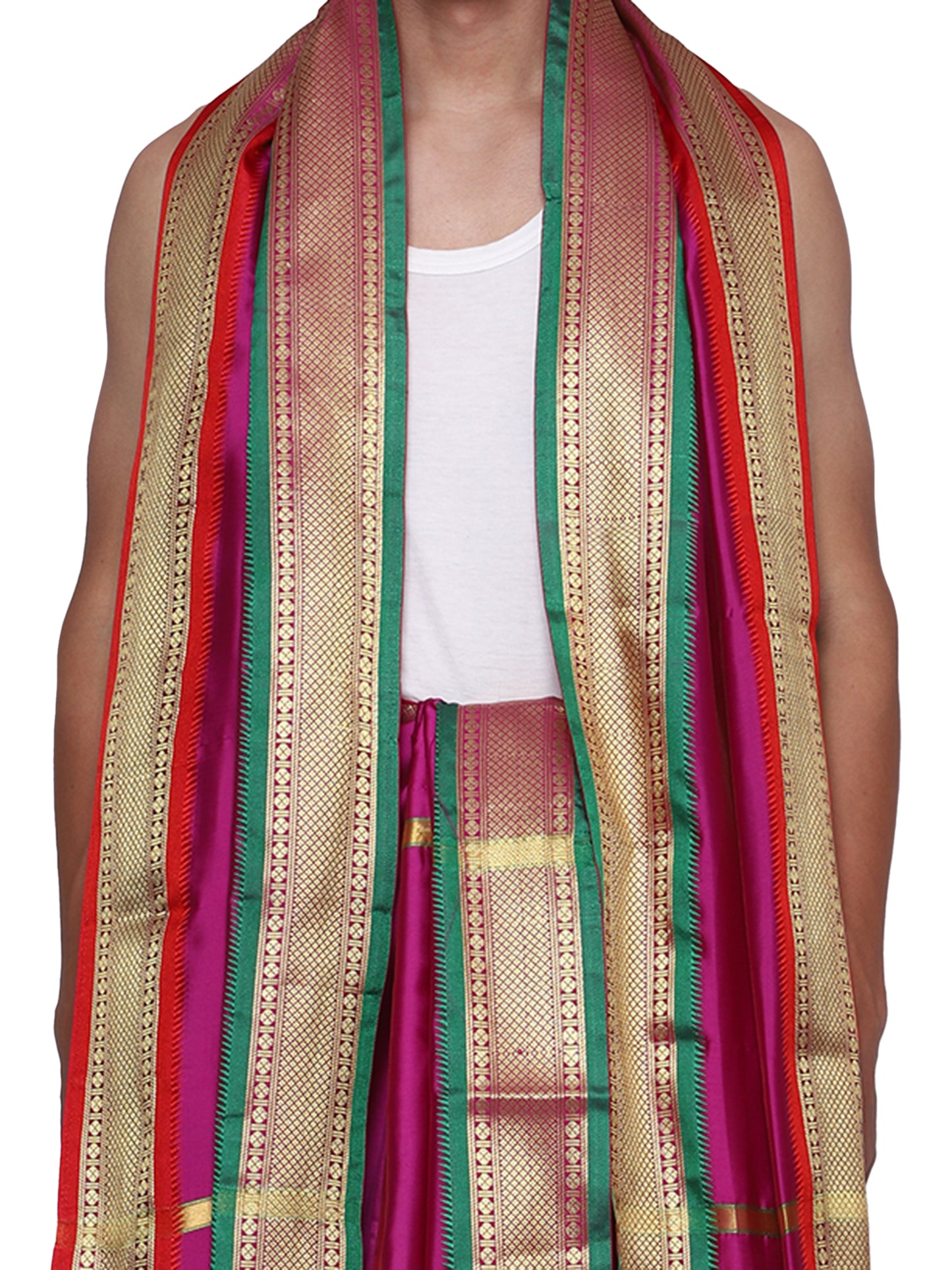 Mens Silk Dhoti with Angwastram Set - Unstitched , Vesthi-Mundu-Dhotar-Kerala-South-Dhoti-Gamcha Set